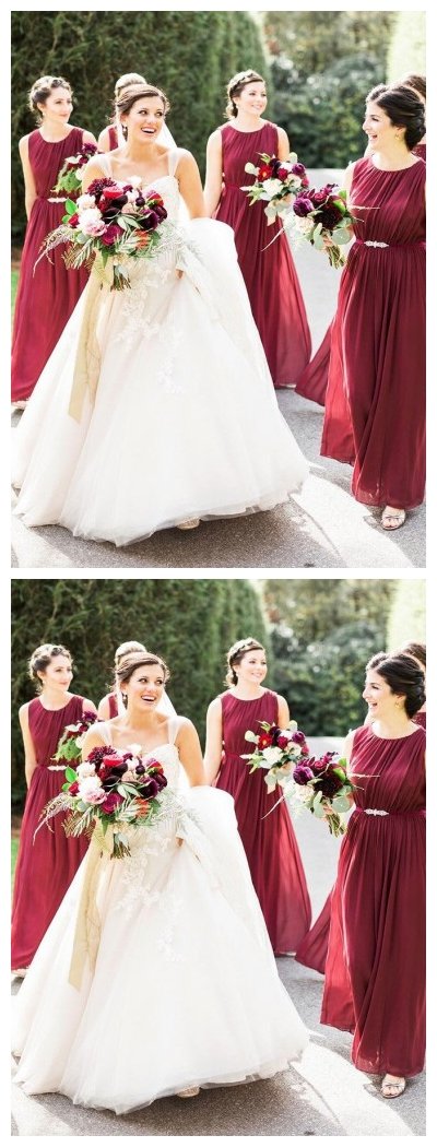 Elegant Dark Red Chiffon Long Bridesmaid Dresses - Affordable Formal Gowns for Weddings & Special Occasions | Perfect for Bridal Party, Evening Events & Prom | Style WG618