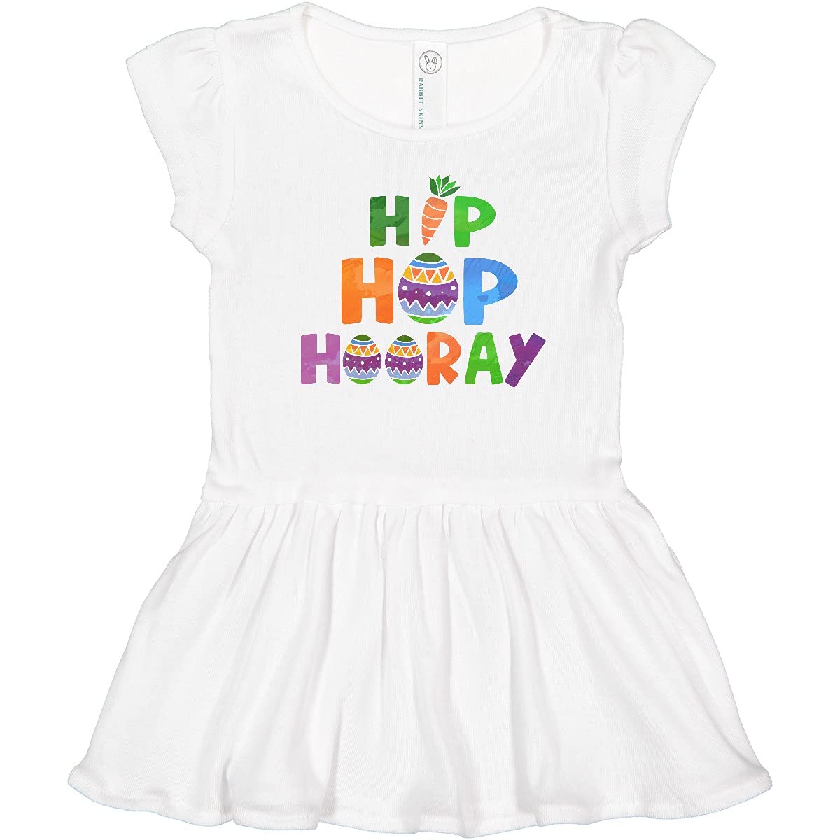 Inktastic Easter Hip Hop Hooray with Eggs and Carrot Toddler Dress - Cute Bunny Print Easter Outfit for Girls, Baby & Toddler Spring Party Dress - Perfect for Easter Egg Hunt, Spring Photoshoot & Holiday Celebrations