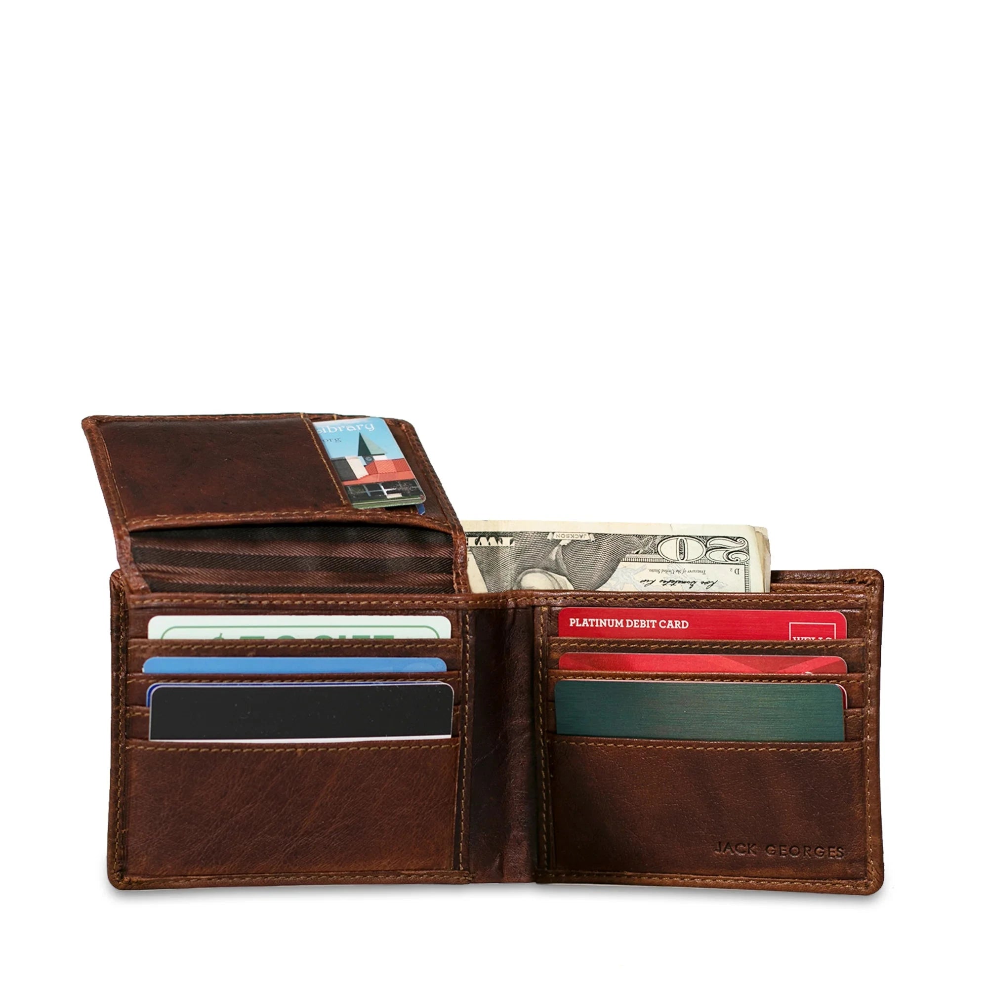 Jack Georges Voyager Bifold Wallet with ID Flap - Genuine Leather RFID Blocking Wallet for Men - Perfect for Travel, Business & Everyday Use