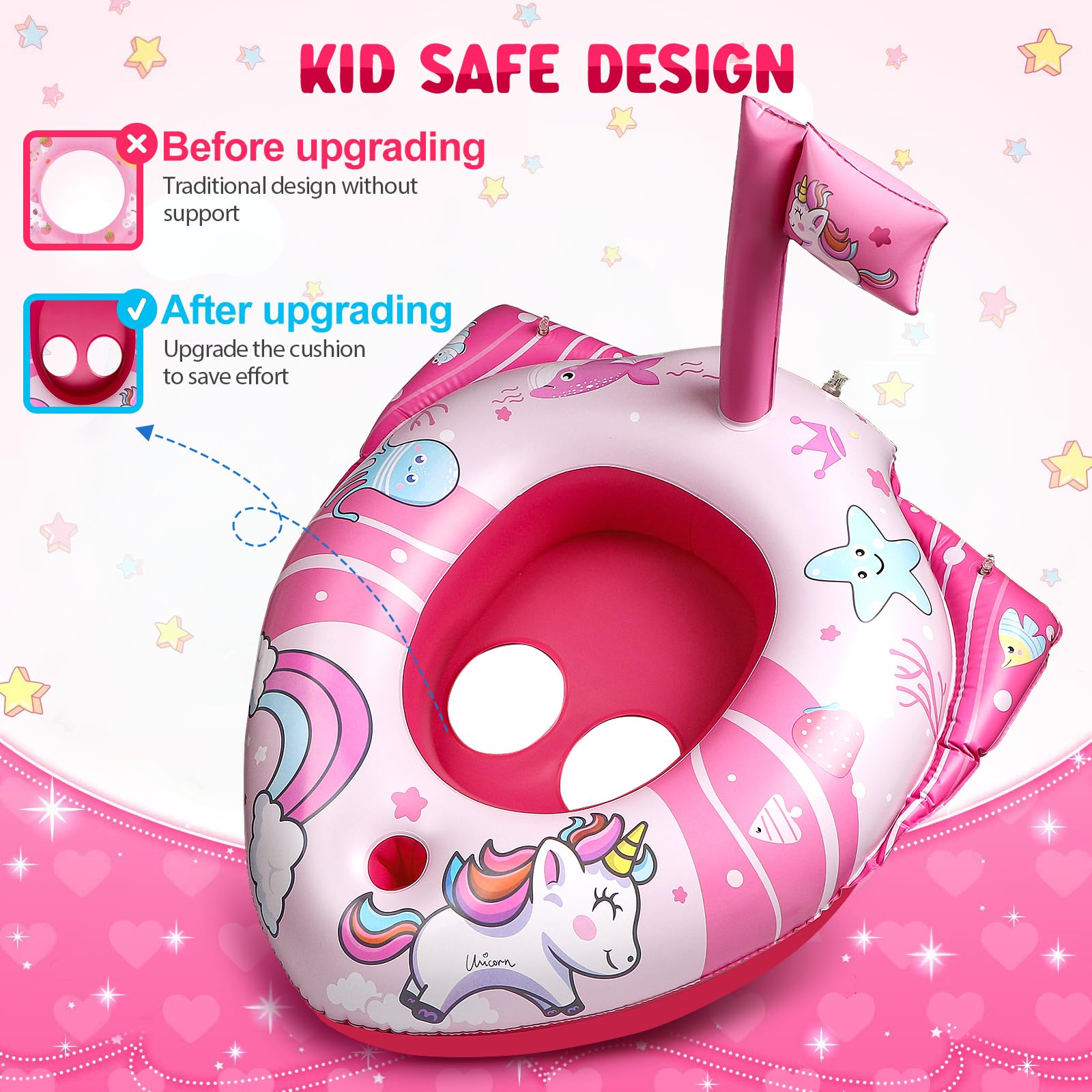 HopeRock Unicorn Pool Floats with Water Gun - Inflatable Swimming Pool Toys for Toddlers & Kids Ages 3-8 - Fun Summer Water Play for Girls, Beach Parties & Backyard Pools