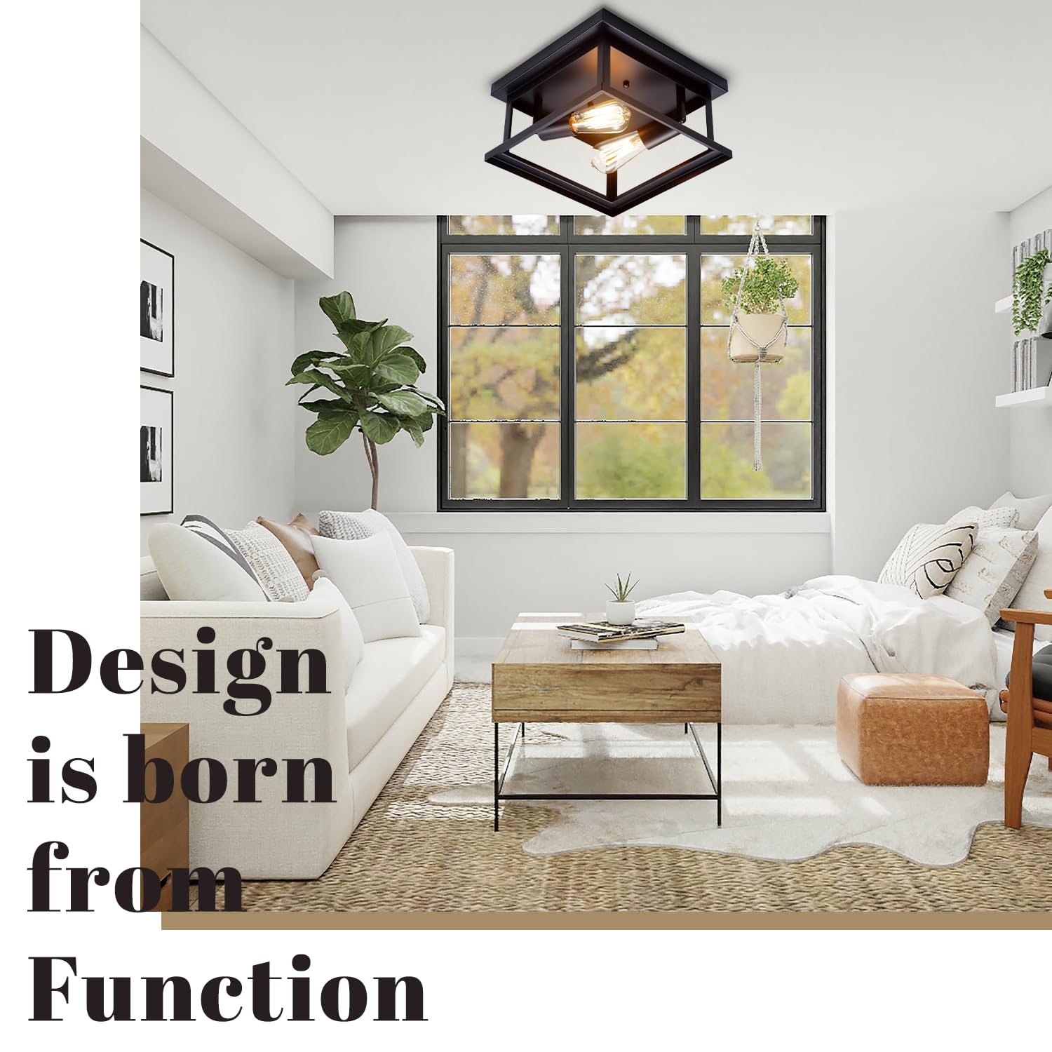 Hamilyeah Black Flush Mount Ceiling Light Fixture - Modern Farmhouse Lighting for Bedroom, Kitchen, Porch, Patio & Hallway | Indoor & Outdoor Use | Dimmable LED Ceiling Lights for Home Decor