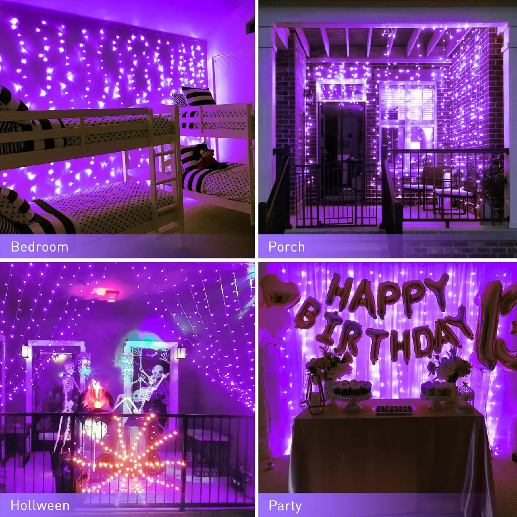JMEXSUSS 300LED Purple Christmas Lights with Remote - 8 Modes Waterproof Fairy String Lights for Indoor Outdoor Decor, Bedroom, Window, Wall, Party Backdrop - Perfect for Xmas, Halloween, Wedding & Garden Decorations