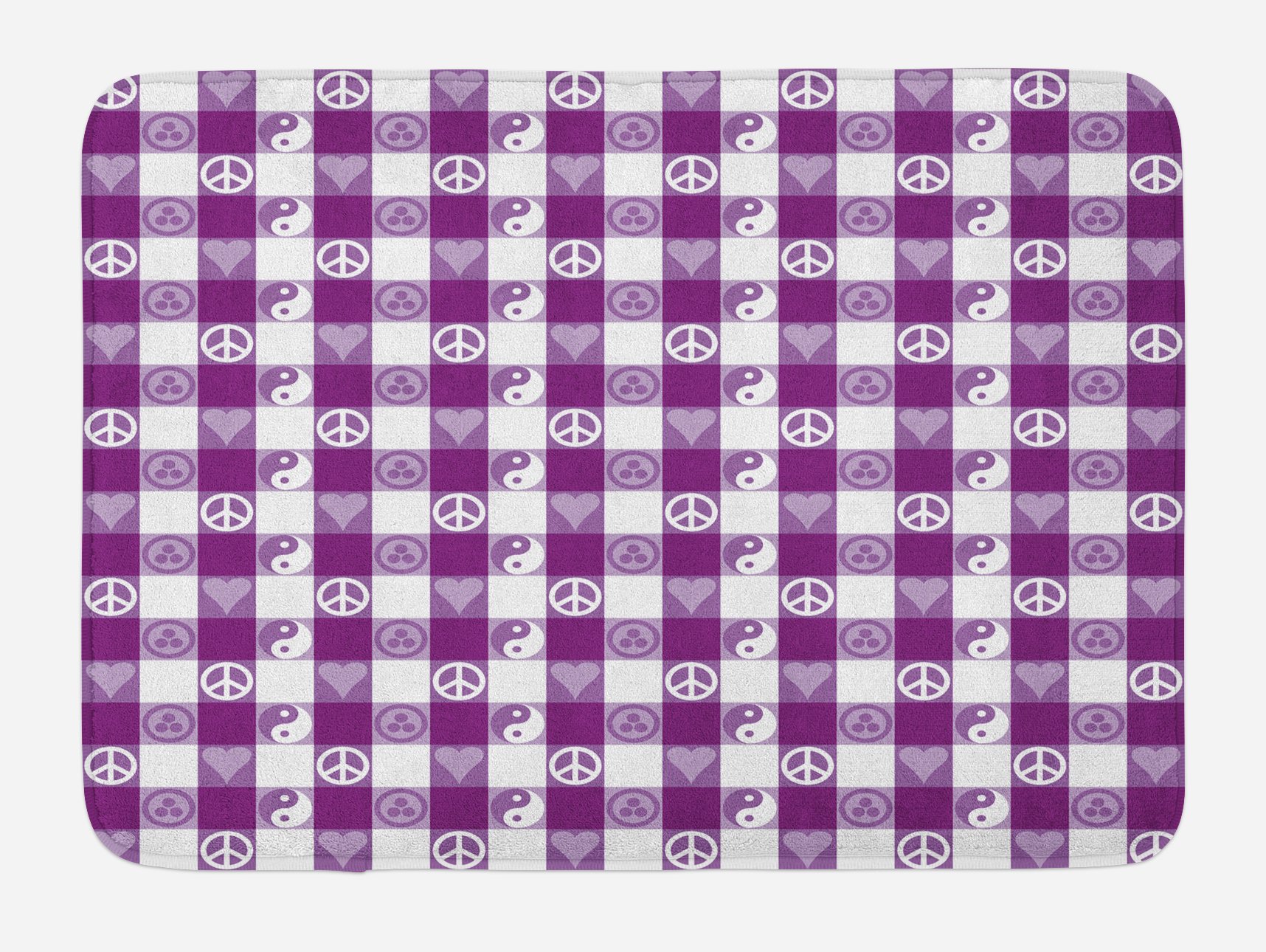 Ambesonne Plush Bath Mat with Non-Slip Backing - Yin Yang Hearts Peace Design in Magenta Lavender White, 30.2