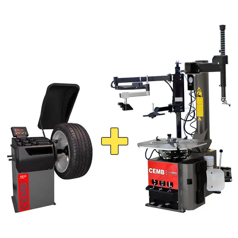 Cemb EZ10 Wheel Balancer & SM825 Tire Changer with Press Arm Combo Kit - Professional Auto Repair Equipment for Tire Shops & Home Garages