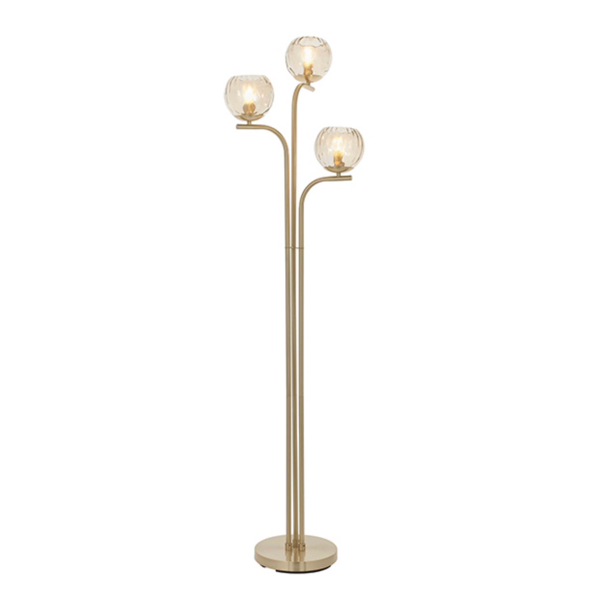 3Lt Amber Floor Lamp with Champagne Brass Finish - Elegant Lighting for Living Room, Bedroom, or Office Decor