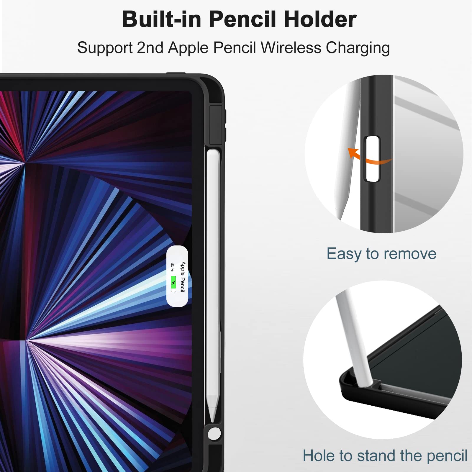 Dirrelo iPad Pro 11 Inch Case (4th/3rd/2nd Gen 2022-2020) - Shockproof Protective Cover with Pencil Holder & Clear Transparent Back Shell | Auto Sleep/Wake Function | Perfect for Work, Travel & School Use - Black