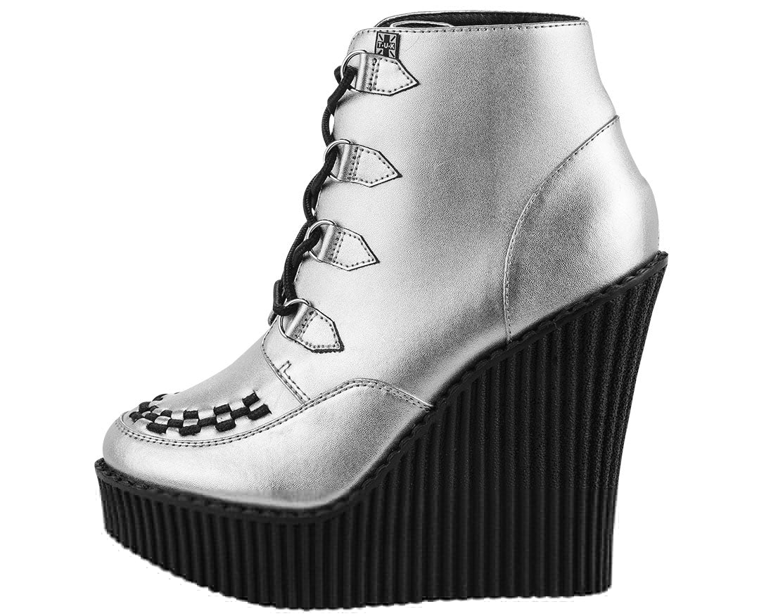 T.U.K Silver Creeper Bootie Wedge Platform Shoes - Punk Rock Gothic Ankle Boots for Women | Perfect for Concerts, Night Out & Alternative Fashion