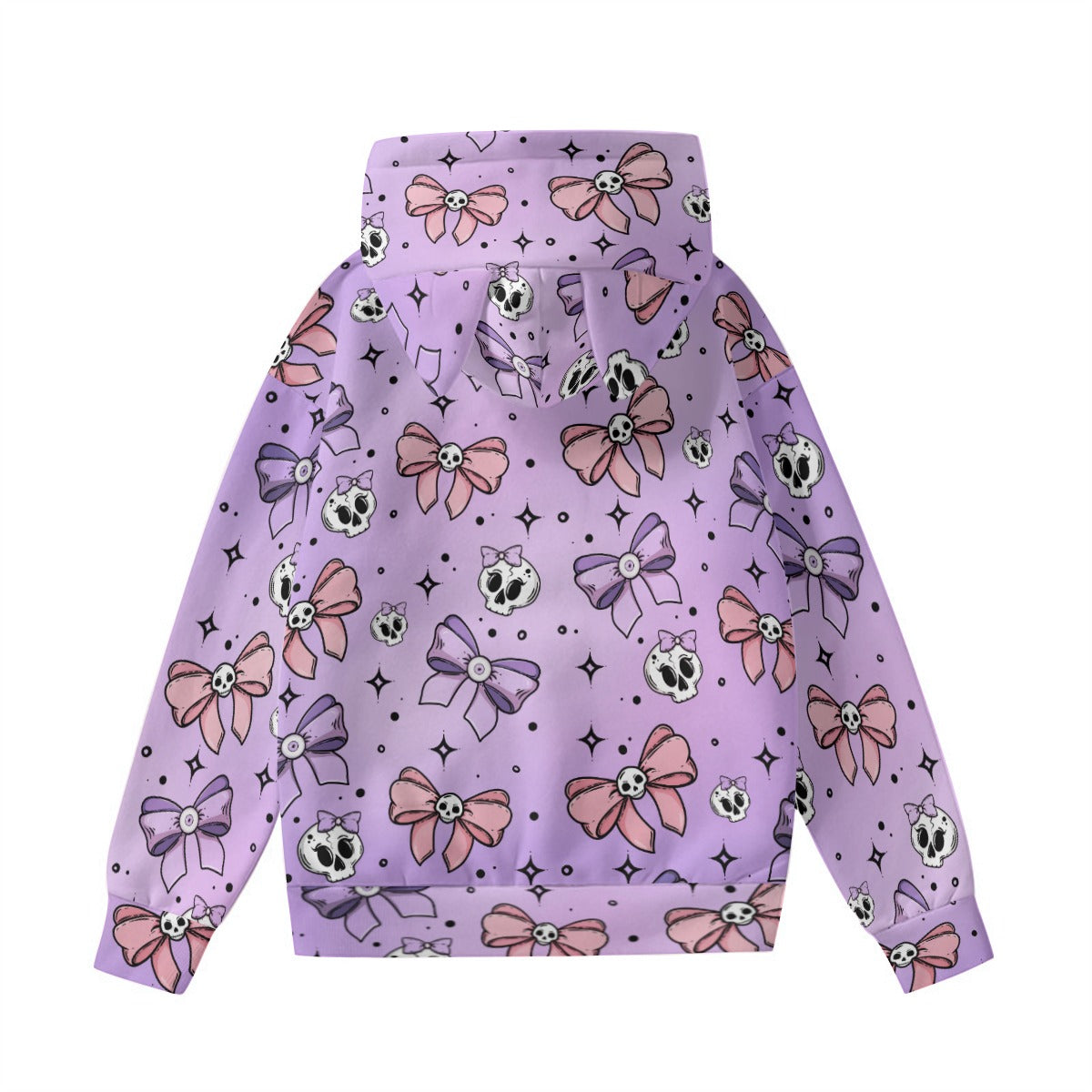 Stylish Cute Bows and Skulls Hoodie with Cat Ears - Trendy Gothic Kawaii Fashion for Women & Teens | Perfect for Halloween, Cosplay, and Streetwear Outfits