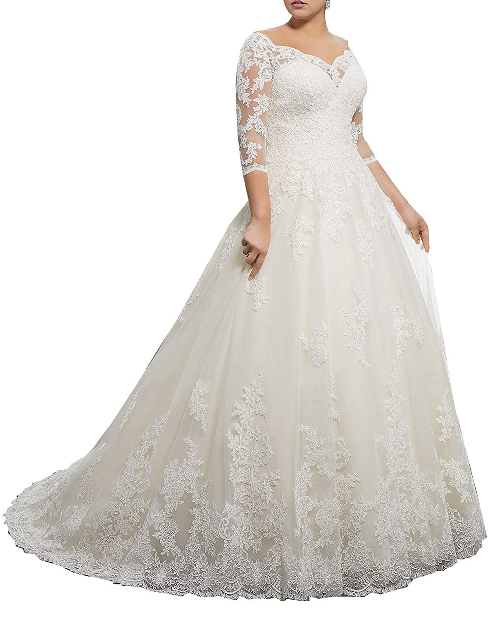 Plus Size Vintage Lace Wedding Dresses with 3/4 Sleeves - Elegant Bridal Gowns for Curvy Brides | Perfect for Church, Beach & Outdoor Weddings