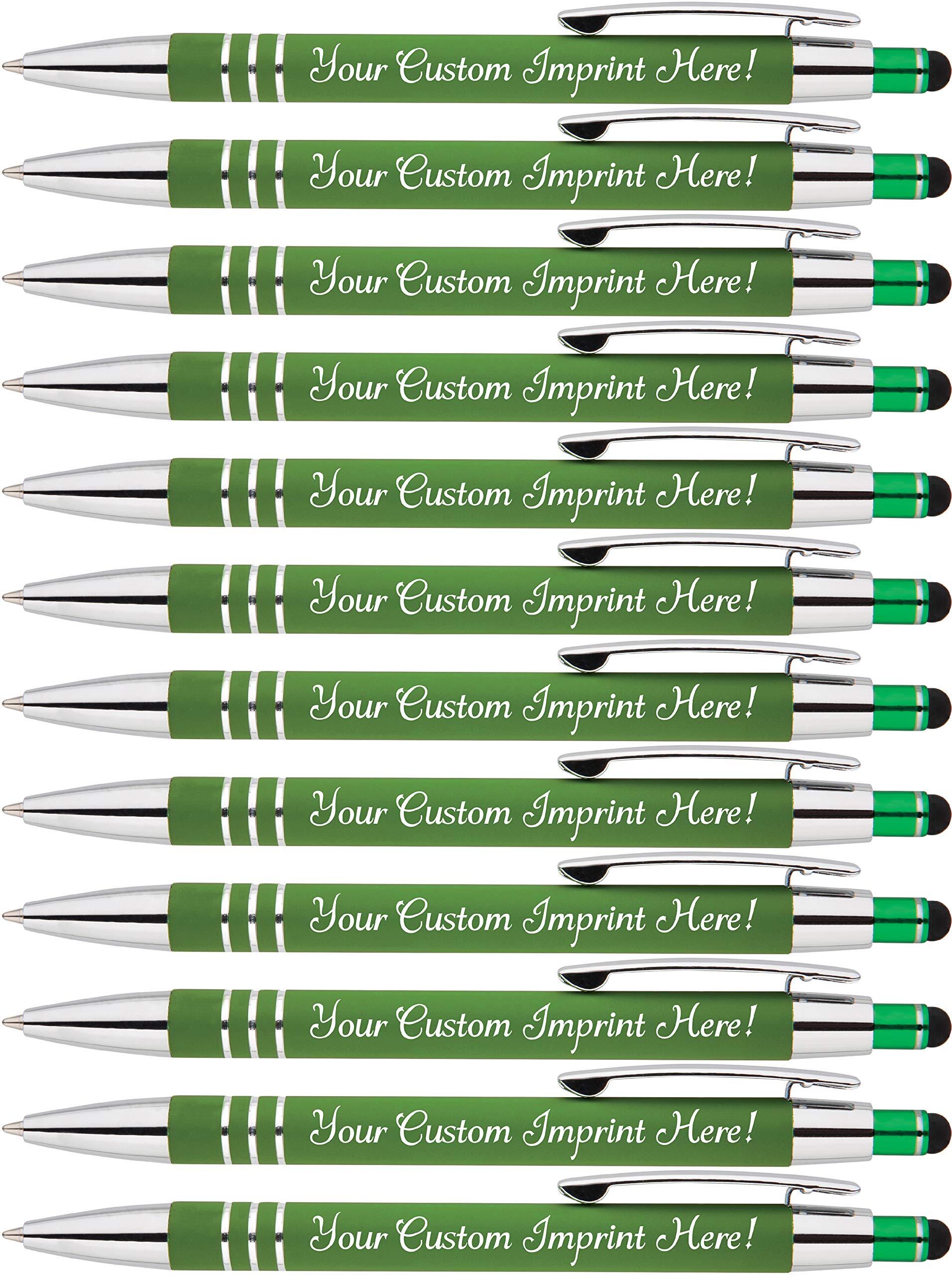 Premium Personalized Ballpoint Pens - Soft Touch Rubberized Grip with Stylus Tip, Medium Point Black Ink (Box of 12, Light Green) - Ideal for Office, Gifts & Note-Taking