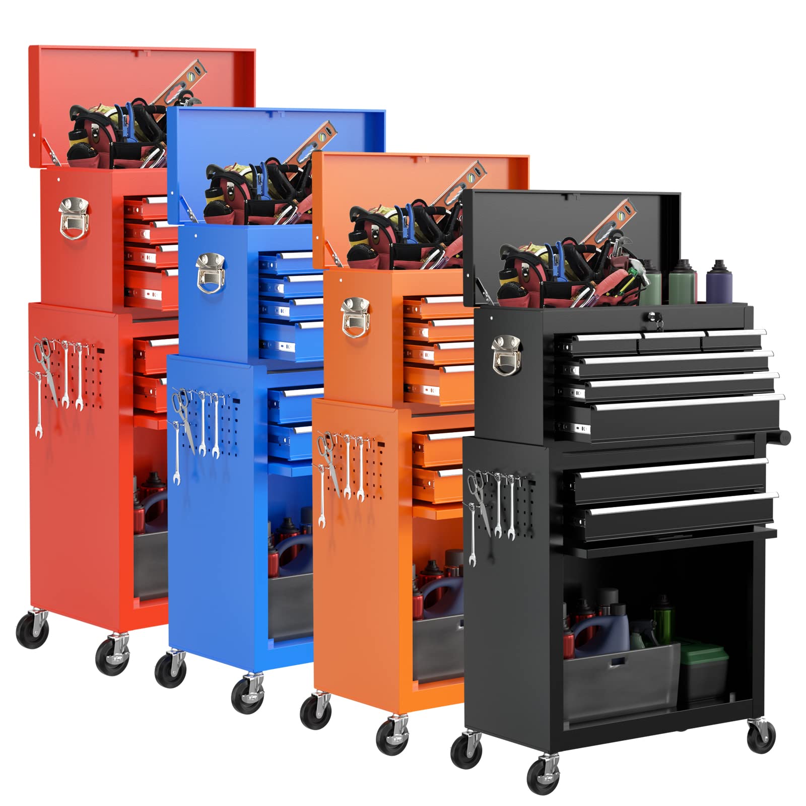 Kieperi 8-Drawer Rolling Tool Chest with Locking System - Heavy Duty Mobile Tool Storage Cabinet with Removable Drawers & Wheels - Perfect for Garage, Workshop, and DIY Projects (Black)