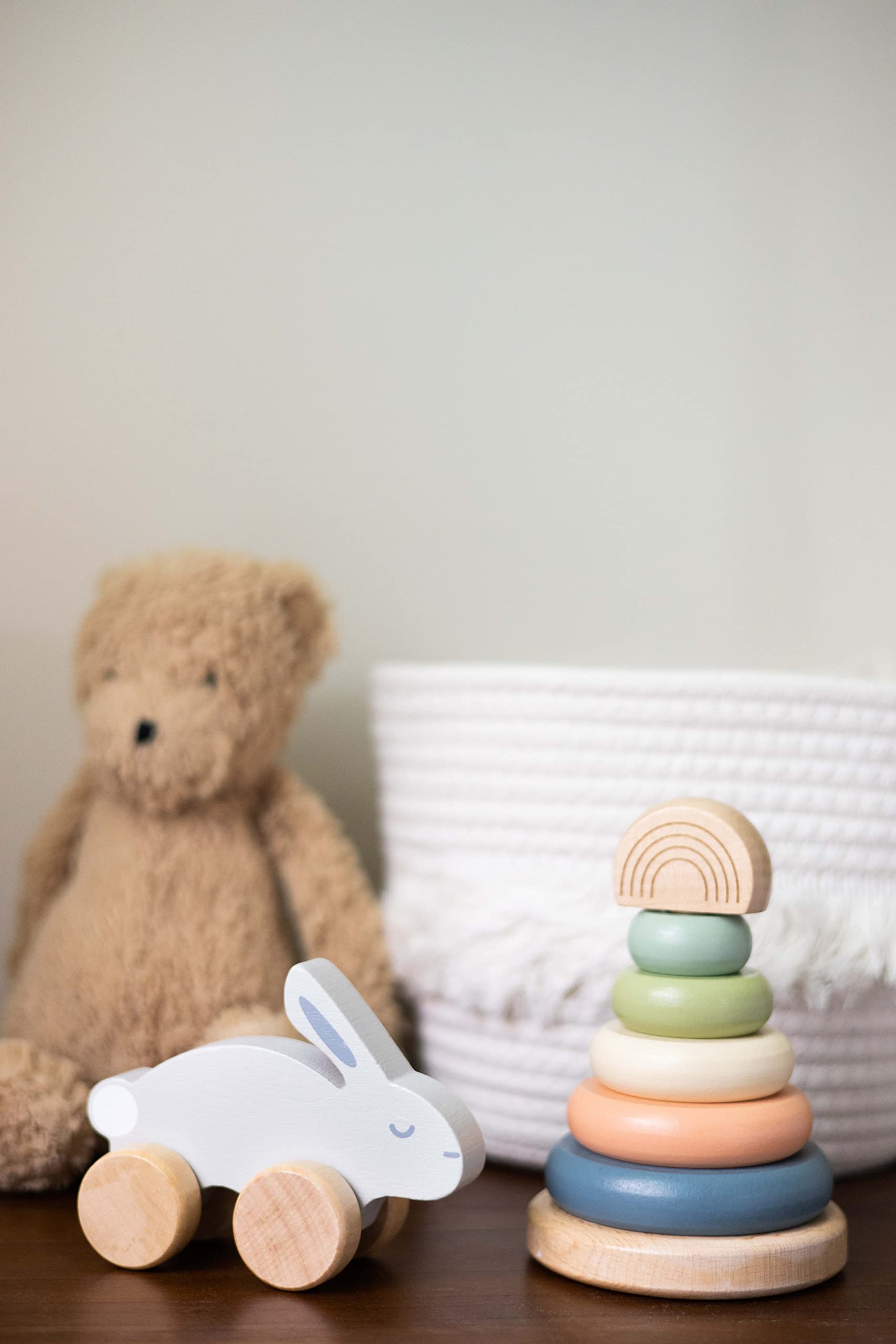 Pearhead Wooden Push and Pull Bunny Toy - Montessori Learning Toy for Toddlers & Babies - Easter Basket Gift for Boys & Girls - Perfect Nursery Accessory for Playtime & Early Childhood Development