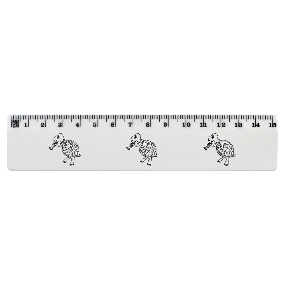 Azeeda 6 Inch White Plastic Ruler with Tortoise Playing Trumpet Design - Perfect for School, Office, and Art Projects (RL00065919)