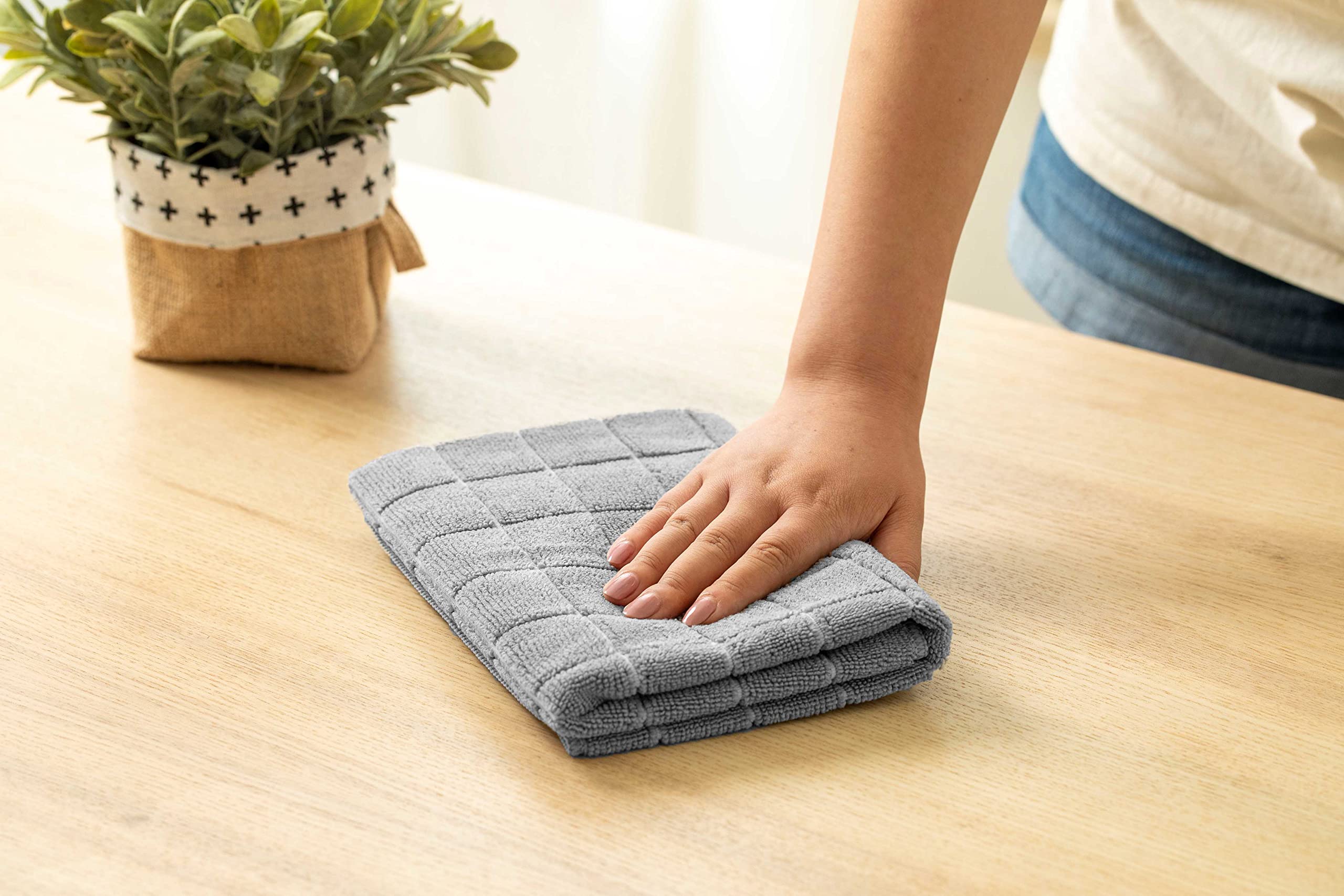 Gryeer 8 Pack Microfiber Tea Towels - Super Absorbent, Soft & Lint-Free Kitchen Towels (45x65cm, Grey) for Dish Drying, Cleaning & Counter Wiping