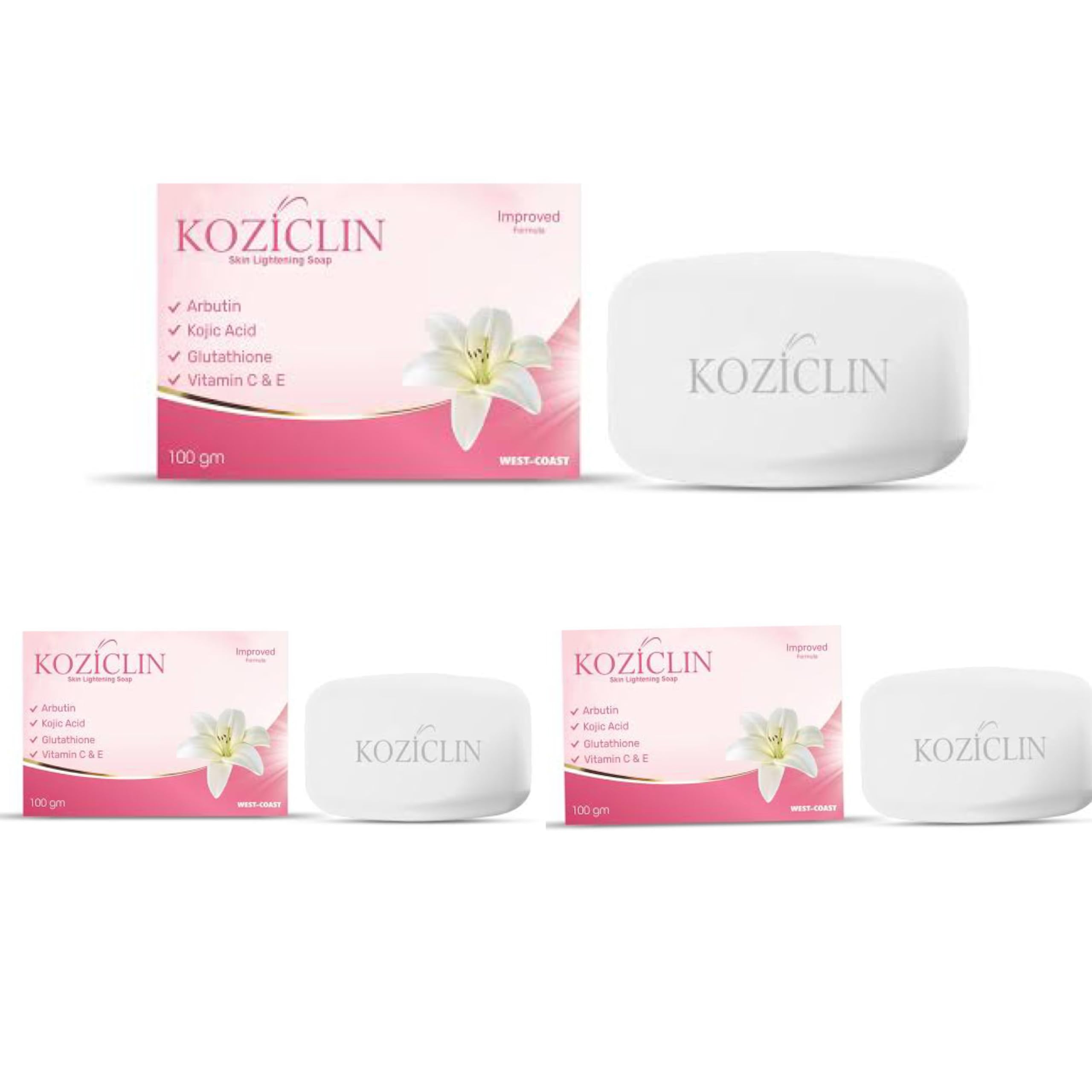 KOZICLIN Skin Lightening Soap - 100g (Pack of 3) | Brightening & Even Skin Tone | For Face & Body Care | Dark Spot Treatment & Glowing Skin