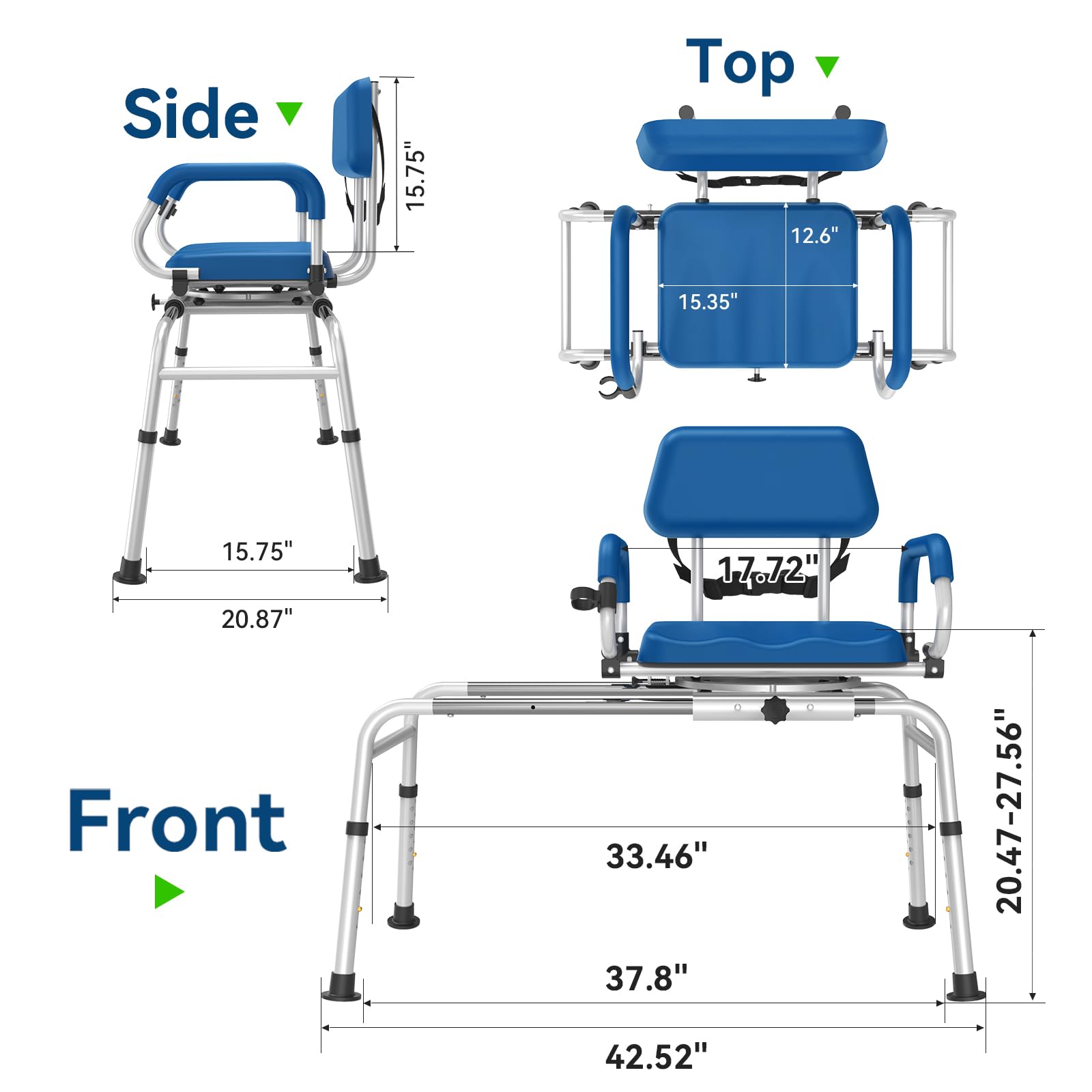 FSA/HSA Eligible Adjustable Shower Chair with Swivel Seat & Pivoting Arms - Sliding Transfer Bench for Bathtub - 350 lb Weight Capacity - Padded Shower Seat - Ideal for Elderly & Disabled Bathroom Safety - Blue
