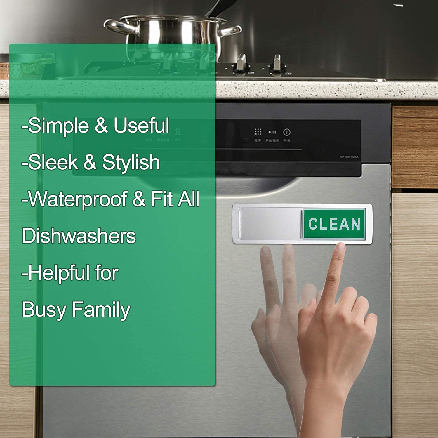 Upgraded Dishwasher Magnet Clean Dirty Sign - Strong Slide Indicator, Easy to Read, Waterproof & Non-Scratch - Kitchen Organization Tool for Home, Office, RV (Silver) - Perfect for Busy Families & Dishwasher Safety
