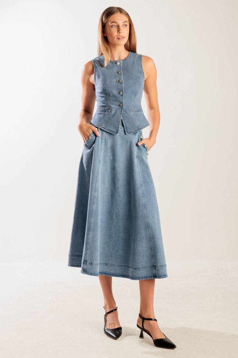 AT FIRST GLANCE Denim Vest for Women - Trendy Distressed Jean Jacket with Front Pockets | Perfect for Casual Outfits, Layering & Streetwear Fashion