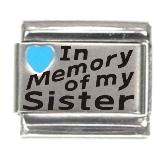 In Memory of My Sister - Dark Blue Heart Laser Engraved Italian Charm Bracelet for Remembrance & Keepsake | Perfect for Grieving, Memorials & Special Occasions