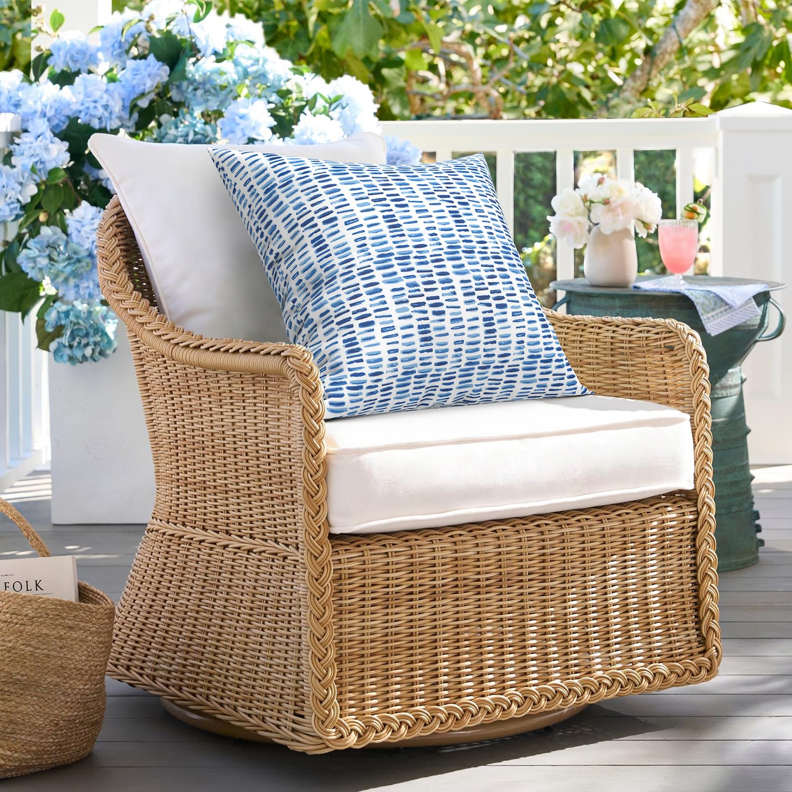 2 Pack Waterproof Outdoor Pillow Covers with Inserts - 18x18 Inch Square Decorative Throw Pillows for Patio Furniture, Sofa, Bench & Home Decor (Pebble Blue) - Perfect for Backyard, Poolside & Garden Relaxation