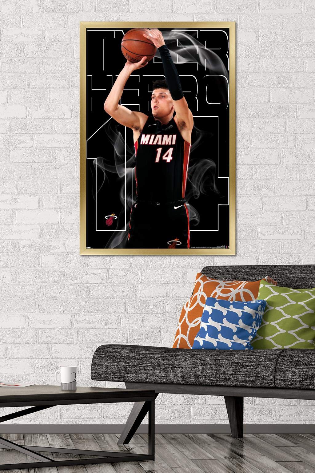 NBA Miami Heat Tyler Herro 20 Wall Poster - 34L x 22.4W Gold Framed Version | Premium Basketball Decor for Home, Office & Game Room