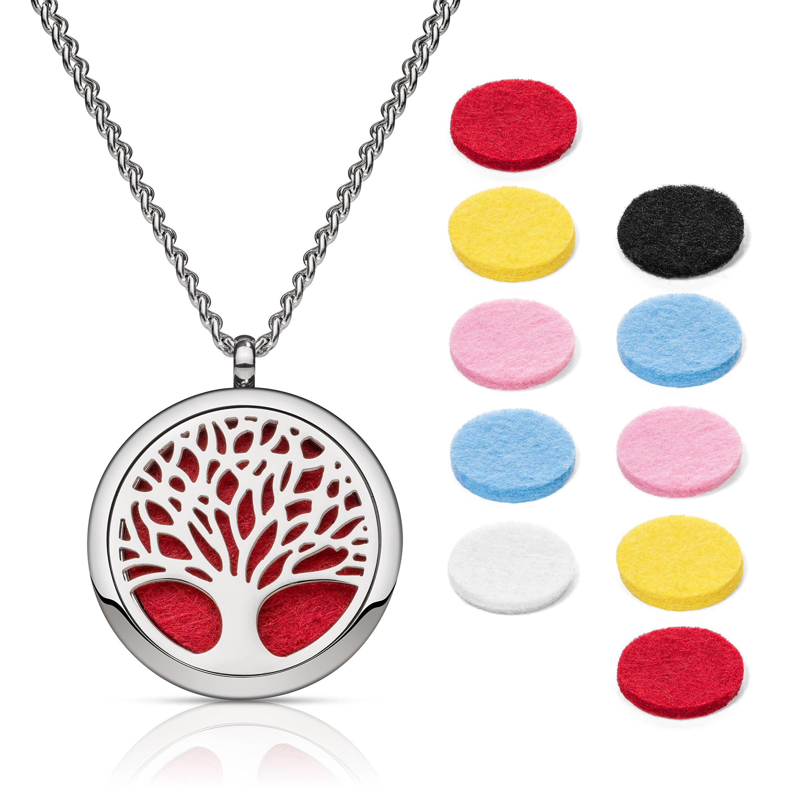 Aromatherapy Essential Oil Diffuser Necklace - Stainless Steel Adjustable Pendant Locket with 24