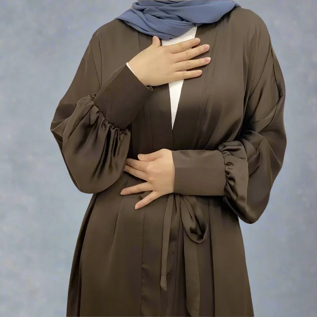 Elegant Muslim Women's Open Abaya Dress with Pockets - Classic Daily Wear for Prayer, Work & Social Occasions
