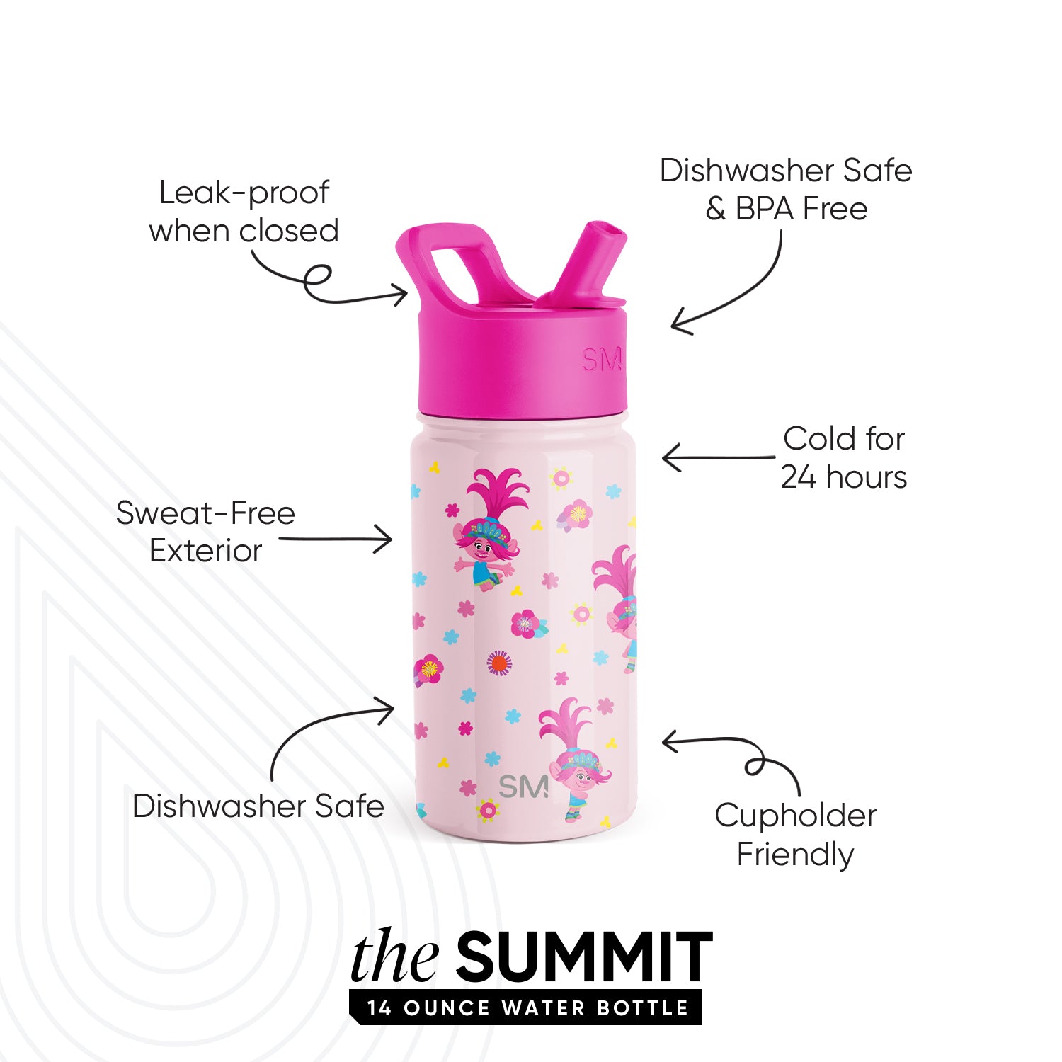 Summit Kids Water Bottle with Straw Lid - BPA Free, Leak Proof, 12oz Insulated Stainless Steel Bottle for School, Sports & Outdoor Activities