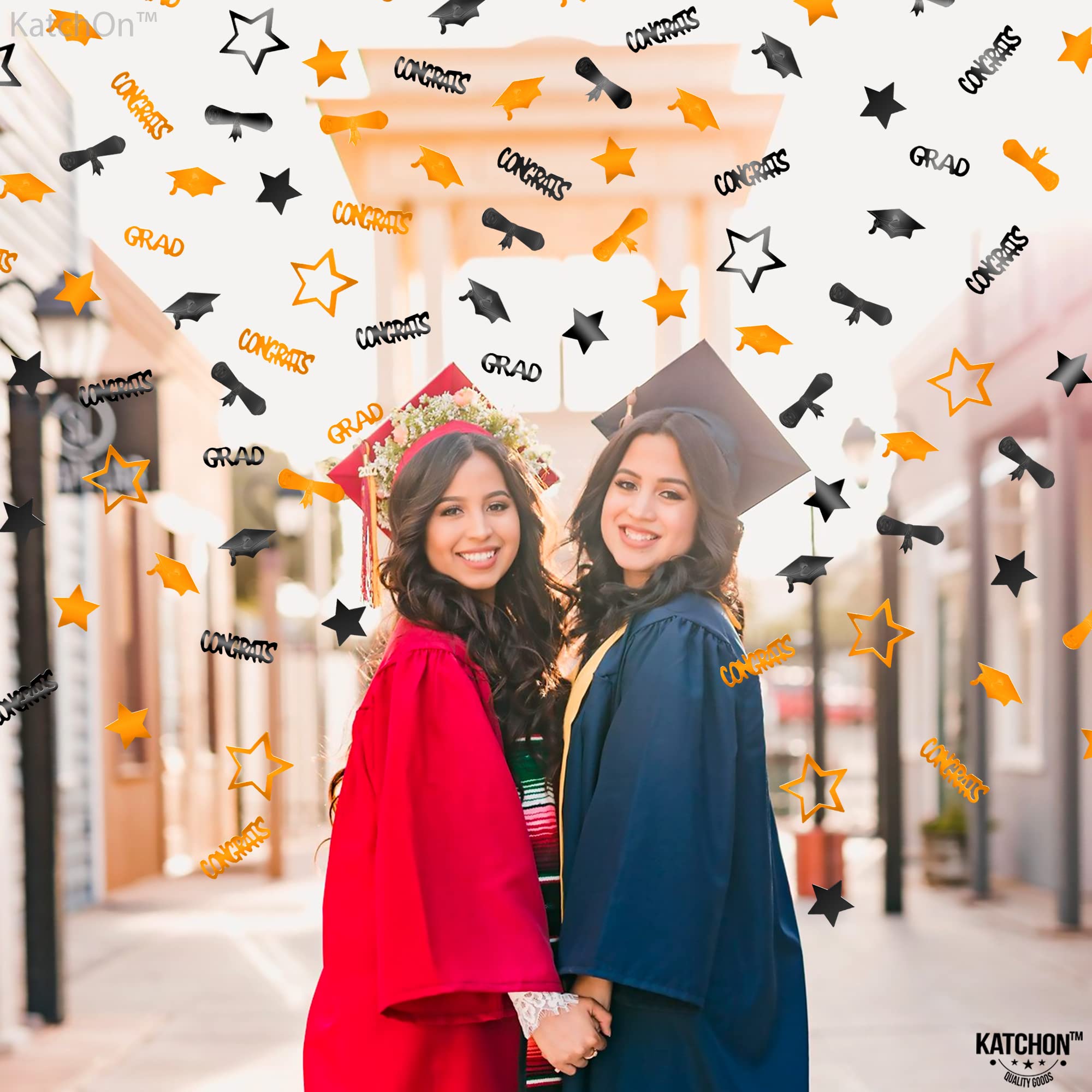 KatchOn 2025 Graduation Confetti - 1000 Pack Orange & Black | Class of 2025 Graduation Party Decorations, Commencement Celebration Supplies for High School & College Graduates