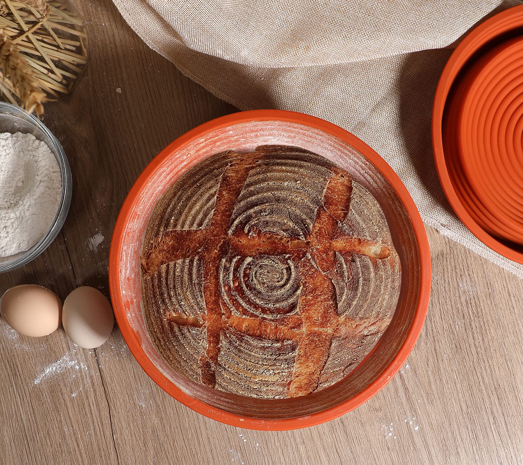 Webake 9 Inch Collapsible Silicone Bread Proofing Basket - Sourdough Dough Proofing Bowl, Oven Safe Baking Supplies for Artisan Bread - Perfect for Home Bakers & Bread Making Gifts (Ideal for Sourdough, Baguettes & Homemade Bread)