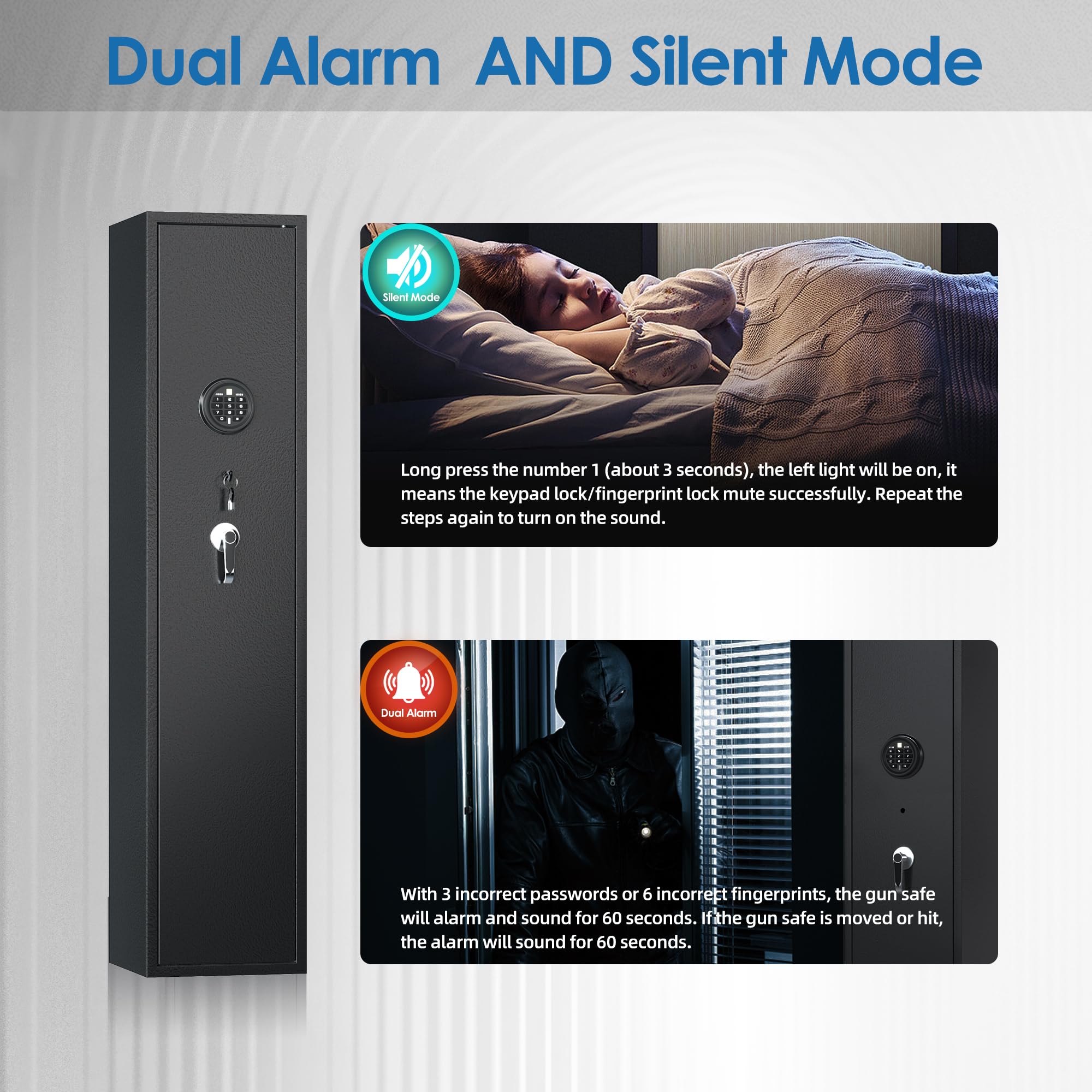 Digital Keypad Gun Safe for Rifles & Pistols - Quick Access 4-5 Long Guns & 2 Handguns with LED Light & Alarm System, Removable Shelf - Secure Firearm Storage for Home, Office, or Hunting Cabin