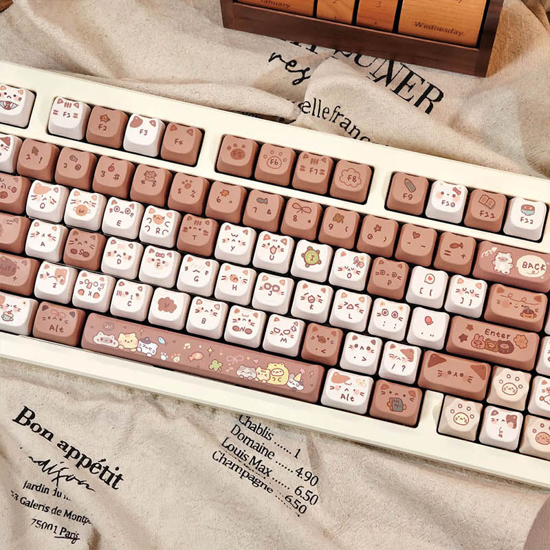 ACGAM x Maorbeng Coco Cat Keycap Set - 140 Keys MAO Profile for Mechanical Keyboards - Perfect for Gaming, Typing & Custom Keyboard Builds