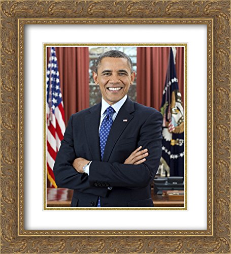 Official Barack Obama Oval Office Portrait - 20x24 Double Matted Gold Ornate Framed Art Print - Perfect for Home Decor, Office Wall Art & Political Memorabilia