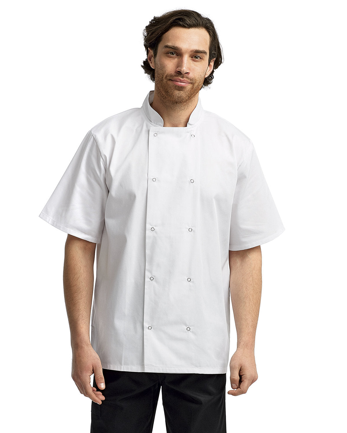 Reprime RP664 Unisex Studded Front Short Sleeve Chef Coat - Professional Kitchen Apparel for Chefs, Cooks & Culinary Students - Perfect for Restaurants, Catering & Cooking Classes