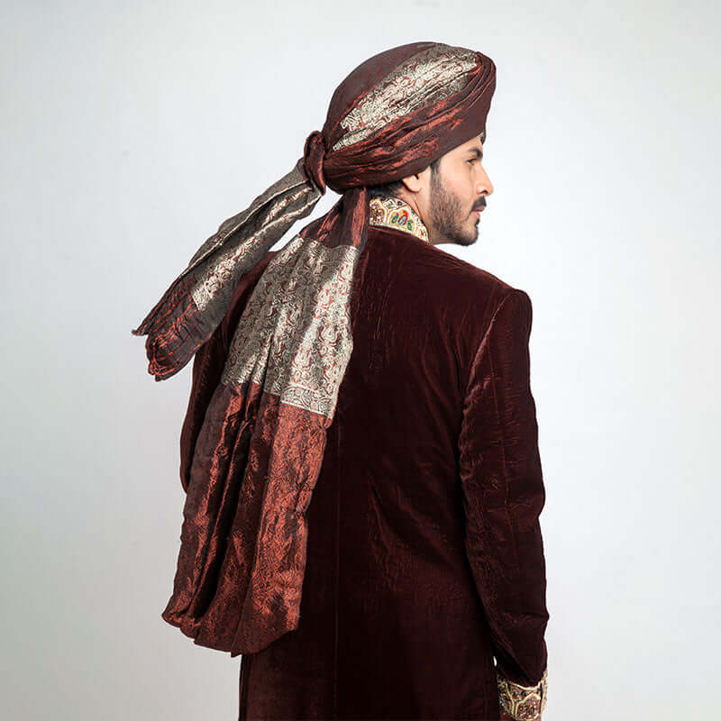 Deep Burgundy Velvet Form Fitted Sherwani for Men | Elegant Indian Wedding Outfit | Perfect for Groom, Groomsmen & Special Occasions