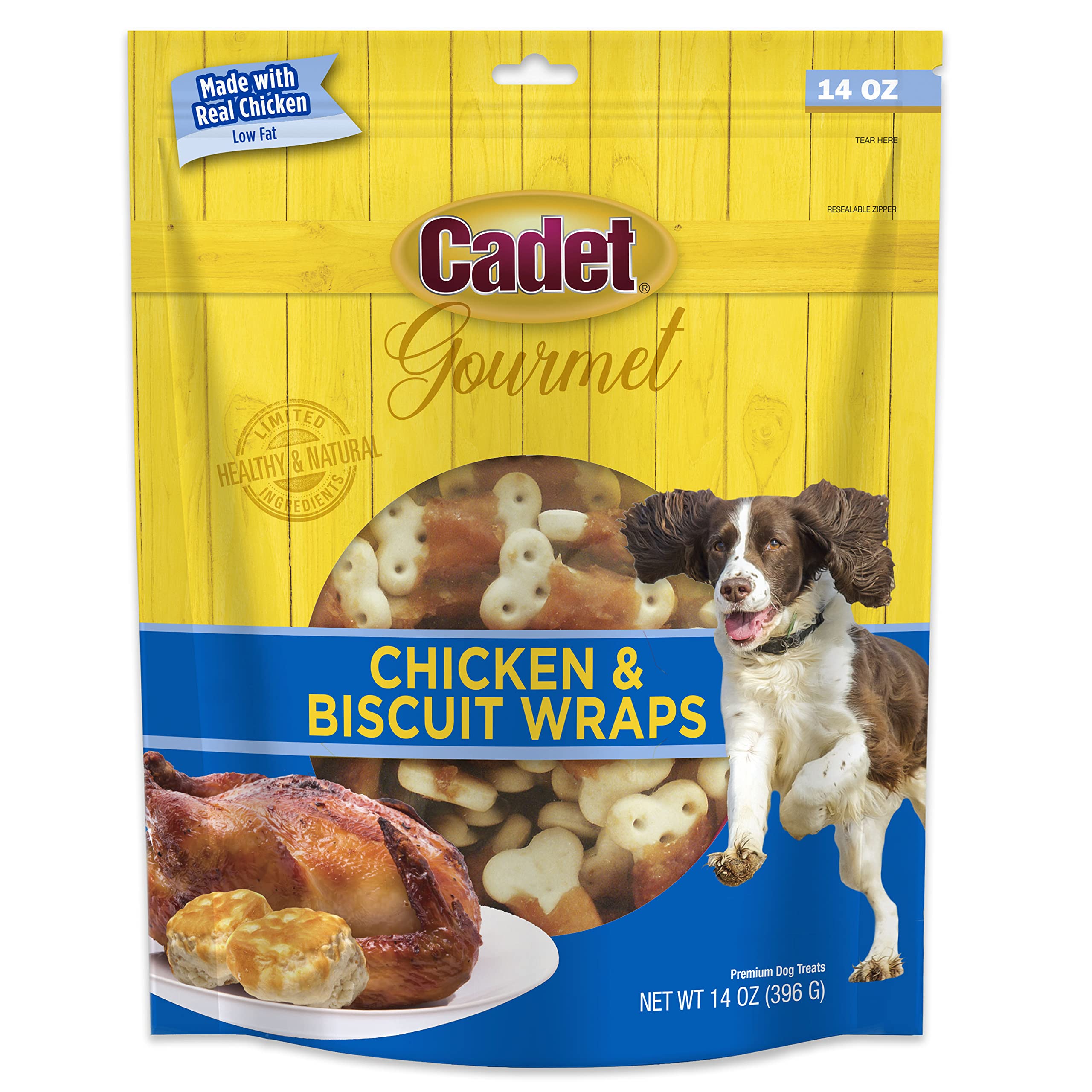 Cadet Gourmet Chicken Wrapped Biscuit Dog Treats - Healthy Training Snacks for Small & Large Breed Dogs - USA Inspected & Tested - 14 oz Bag - Perfect for Obedience Training & Reward-Based Learning