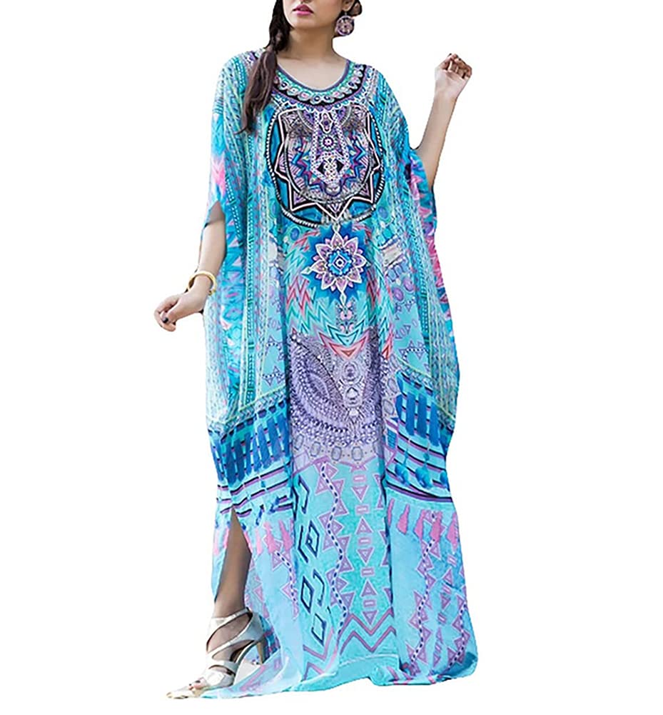 Women's Floral Print Bikini Cover Up Maxi Dress - Turkish Beachwear Caftan for Summer Vacation, Poolside Lounging & Boho Chic Outfits