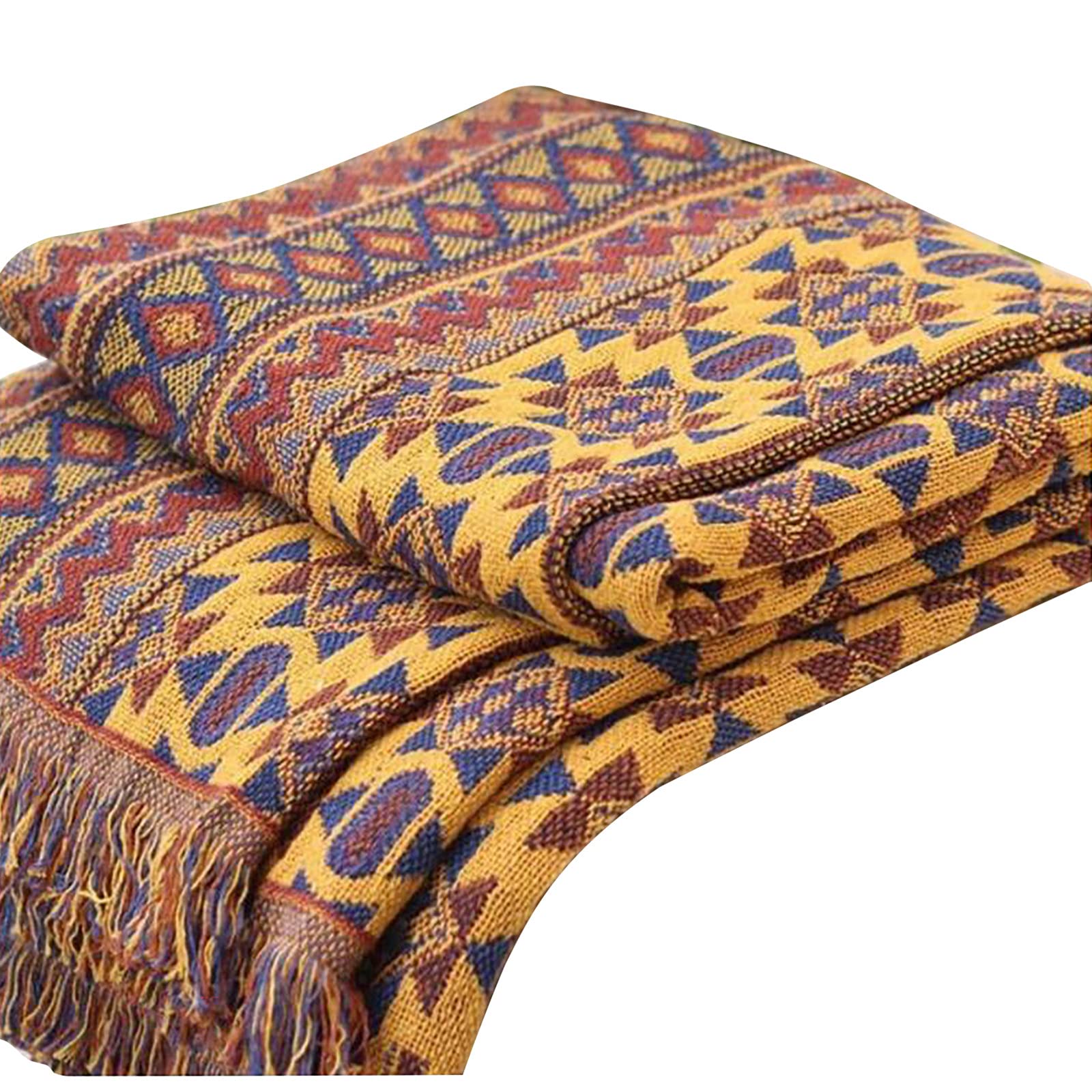 Xipoxipdo Bohemian Cotton Knitted Throw Blanket - Soft Patchwork Woven Blanket for Couch, Sofa, Bed & Office - Christmas Gift & Home Decor (Size C, One Size) - Perfect for Cozy Evenings, Movie Nights & Seasonal Decor