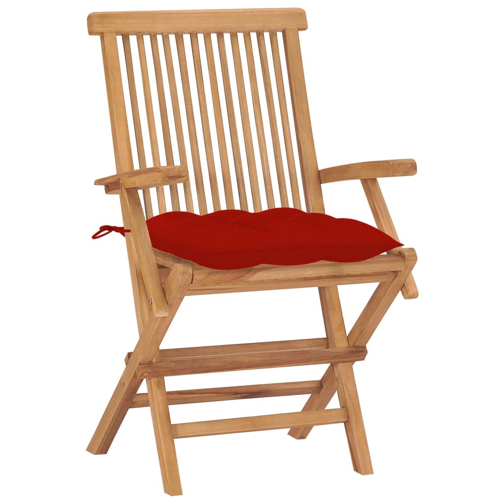 Premium 2-Piece Teak Wood Patio Chairs with Red Cushions - 37 lbs - Durable Outdoor Furniture for Garden, Poolside & Backyard Relaxation