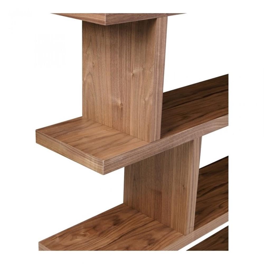 BOWERY HILL 4-Shelf Modern Brown Veneer Wood Bookcase - Stylish Storage for Home Office, Living Room & Bedroom Organization