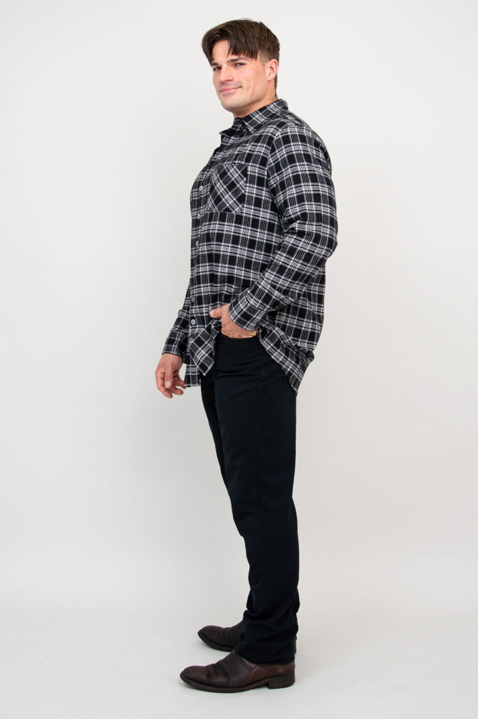 Men's Retro Plaid Cotton Shirt in Black - Stylish Casual Wear for Everyday Outfits and Office Looks