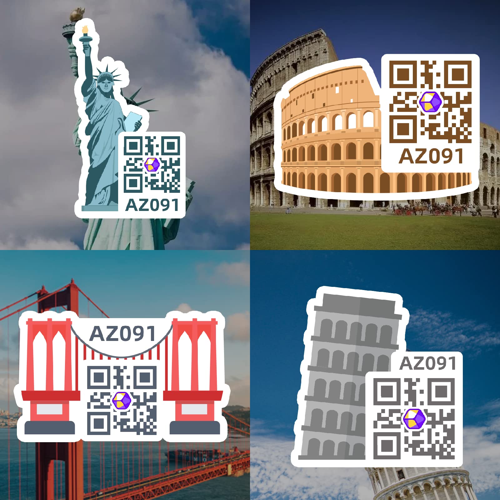 48 Pack World Landmarks QR Code Labels for Storage & Moving Organization - No App or Subscription Required | Perfect for Home, Office & Travel Use