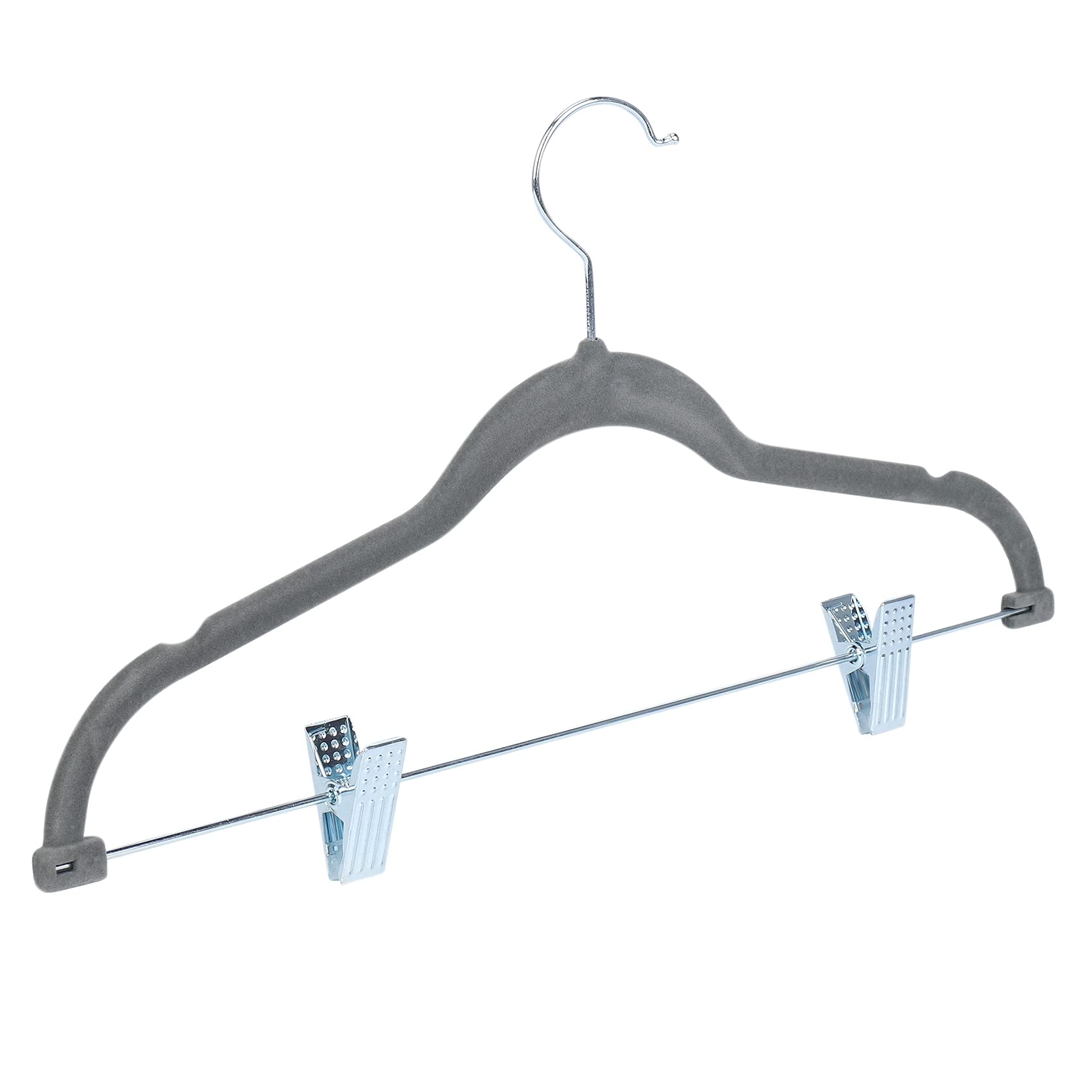 Lesueur Velvet Hangers - 20 Pack Non-Slip Closet Organizer Hangers with Clips for Skirts, Pants, Coats | Space Saving Wardrobe Storage Solution for Home & Travel | Soft Grey Velvet Finish