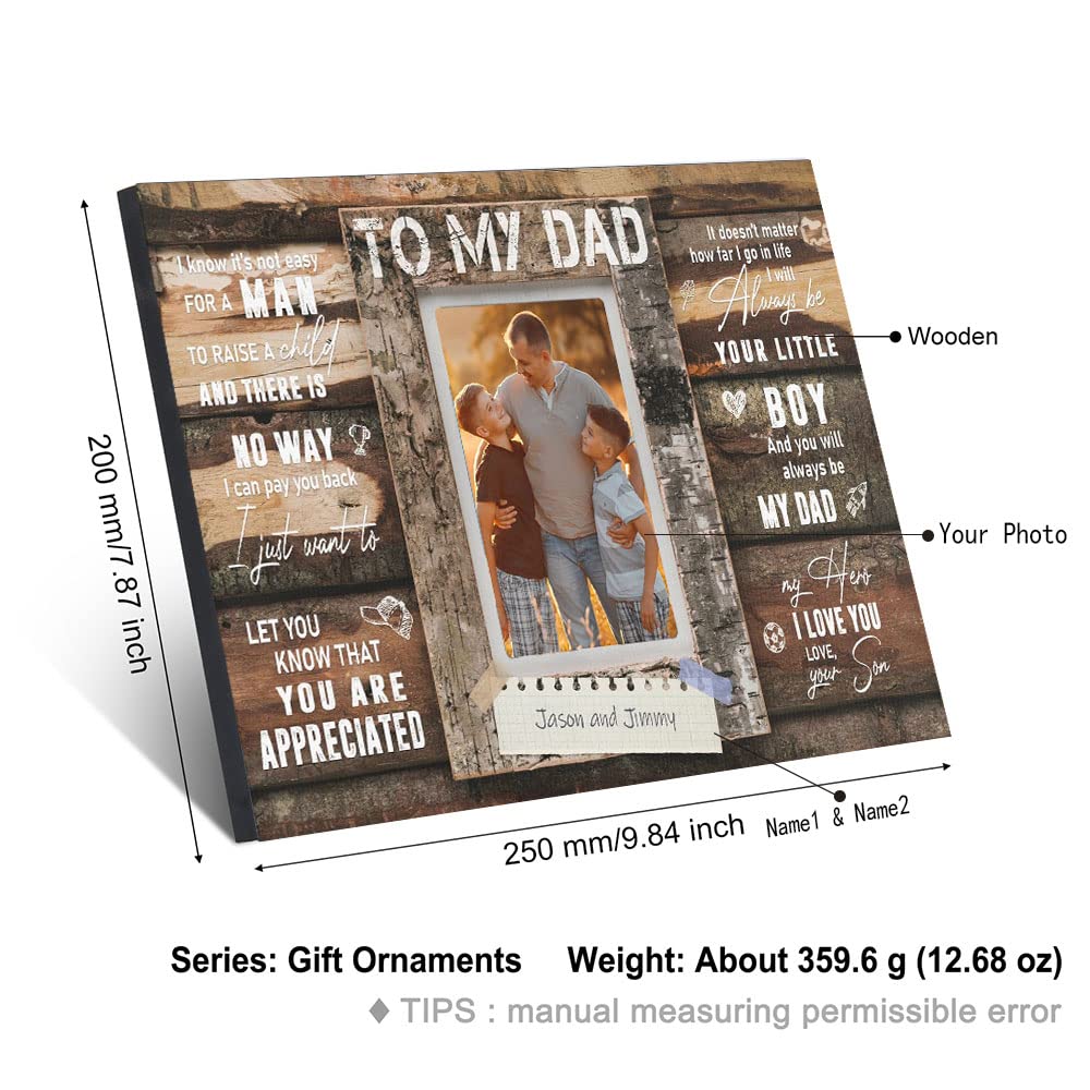 Personalized Wooden Picture Frame for Dad - Custom Fathers Day Gift, 8x10 Inch Planked Photo Plaque - Perfect Desktop Decoration & Keepsake for Men (Home Office, Anniversary, Birthday Gift Idea)