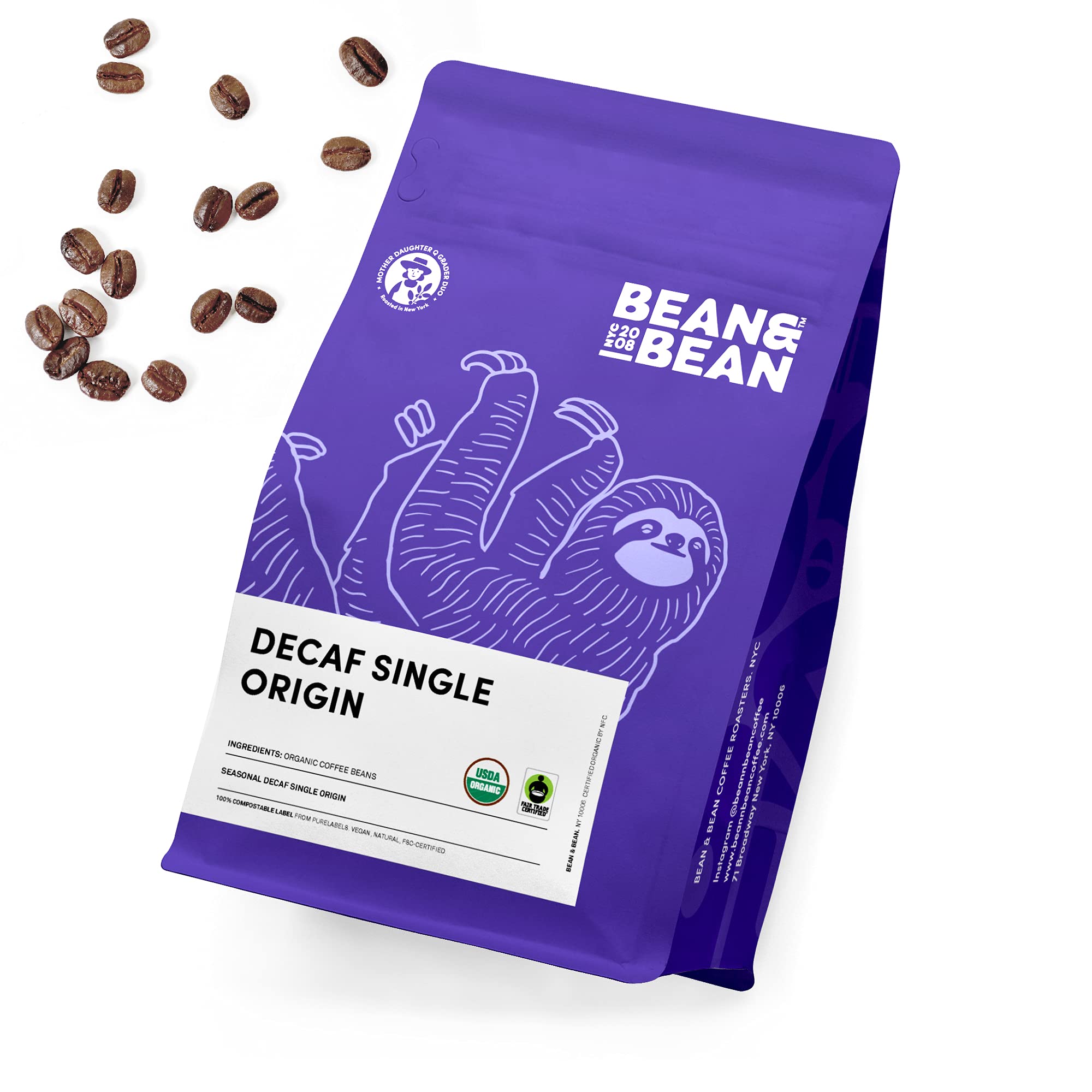 Organic Decaf Single Origin Coffee Beans - Mild & Smooth Fair Trade Decaffeinated Whole Bean Coffee, 11oz - Perfect for Morning Brews & Afternoon Relaxation