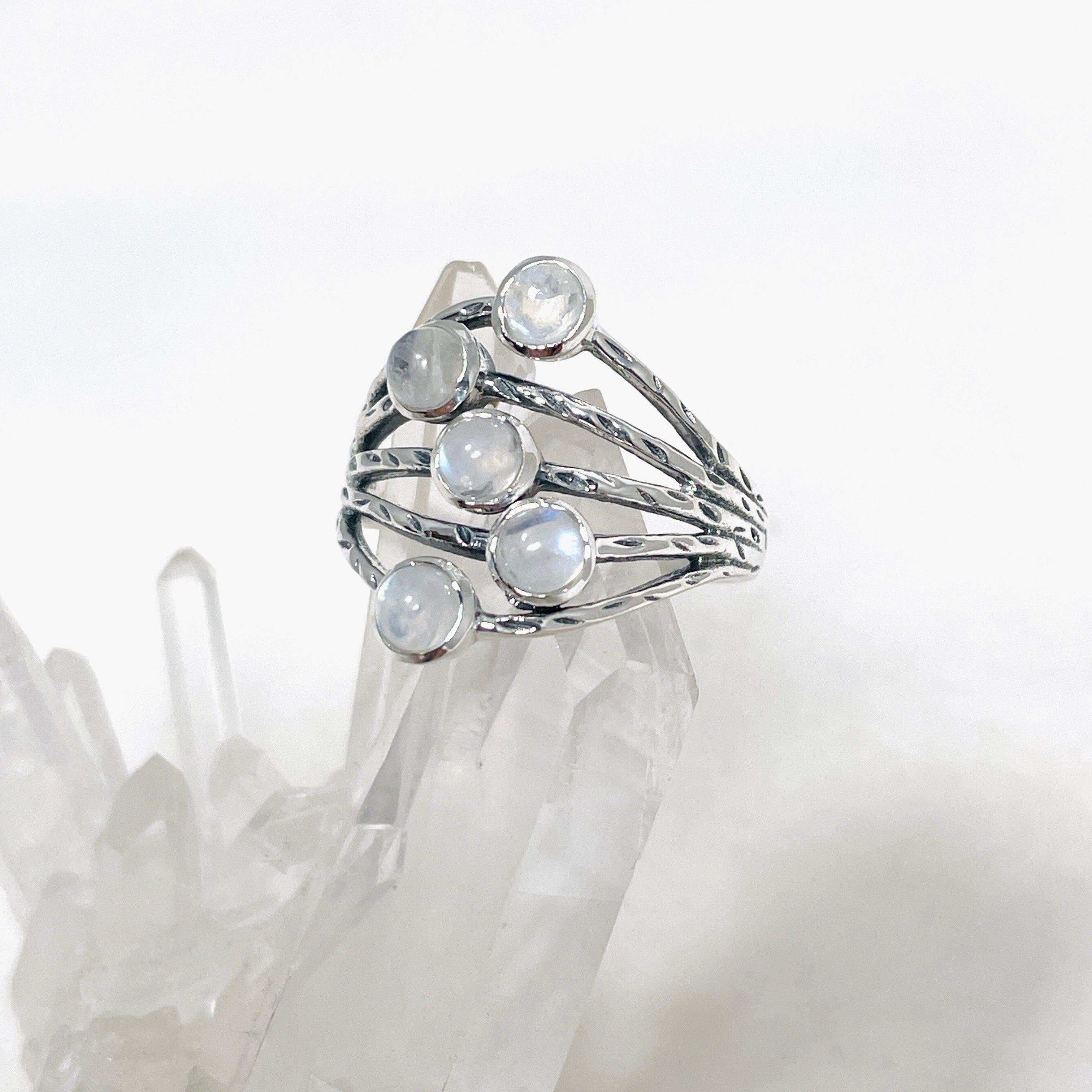 Moonstone Multi-Stone Faceted Gemstone Ring R3875 - Elegant Handmade Jewelry for Women, Perfect for Weddings, Parties & Special Occasions