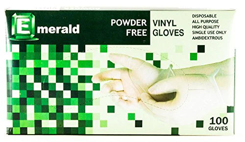 Emerald Shannon Powder Free Vinyl Gloves - 4 Mil Thick, Box of 100 Small Size, Disposable Gloves for Food Handling, Cleaning, Medical Use & Laboratory Work