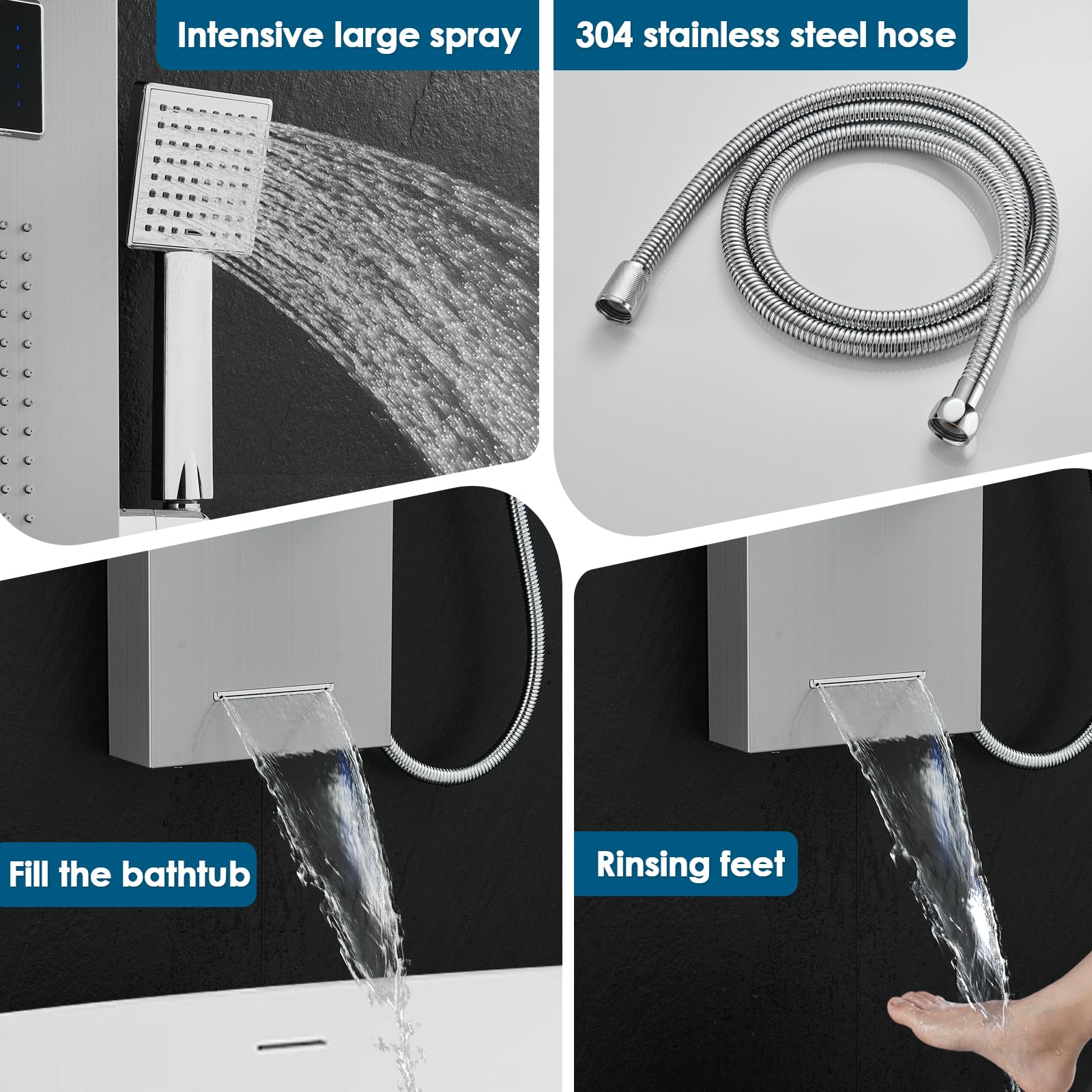 ROVOGO Hydroelectric LED Shower Panel System - No Battery Needed, Stainless Steel Brushed with MIST & RAIN Shower, Body Jets, Handheld Sprayer, Tub Spout & Temperature Display | Perfect for Modern Bathroom, Spa-Like Shower Experience, Luxury Home Upgrade