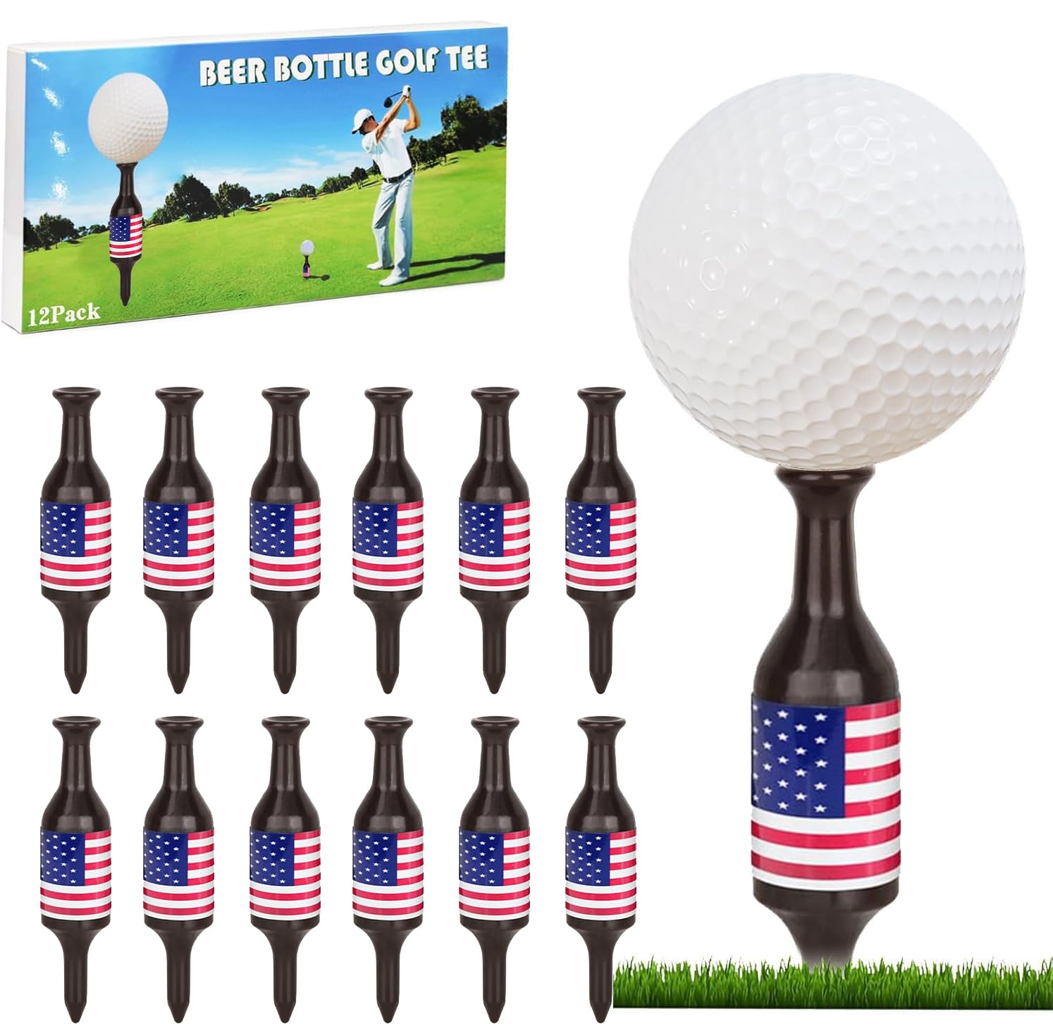 Premium Golf Tees Set of 12 - Durable Plastic Golf Accessories (3.54