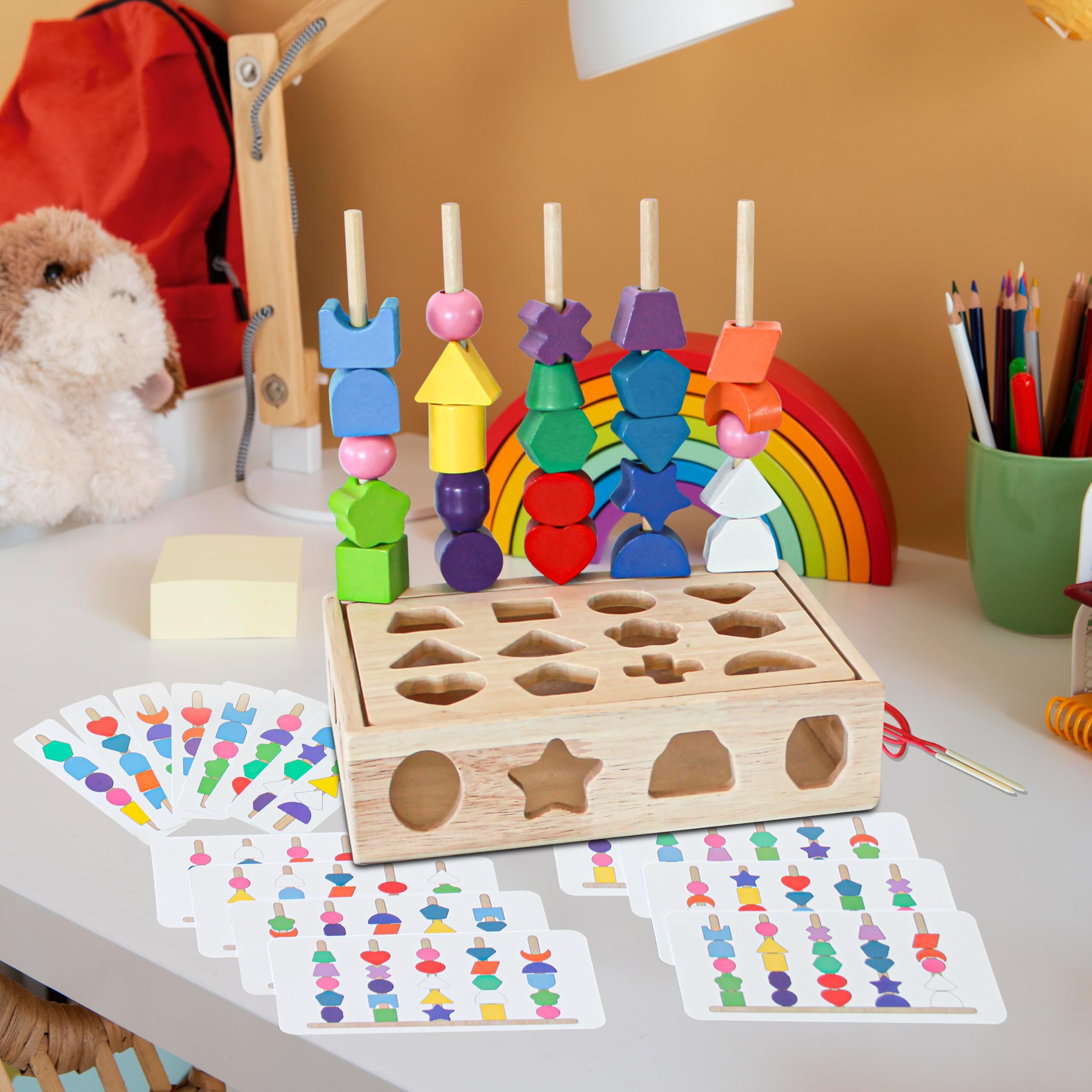 Montessori Wooden Beads Toy Set - STEM Learning Gift for Toddlers 3-6 Years - Perfect for Preschool Play & Fine Motor Skills Development
